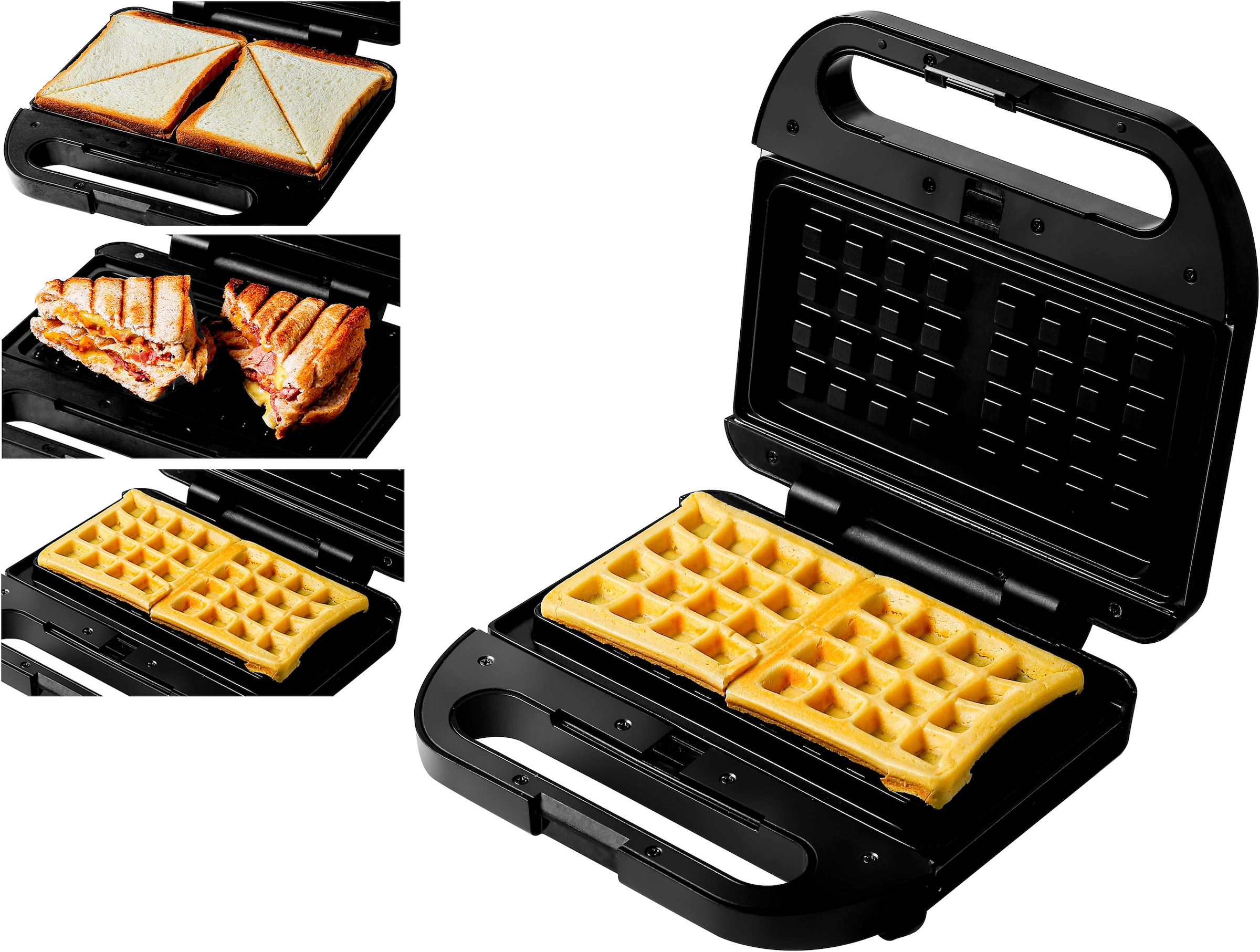 Hanseatic Waffeleisen »HWM750BD 3-in-1-Sandwichmaker, Waffeleisen & Kontaktgrill«, 750 W, antihaftbeschichtete, abnehmbare Platten, einfache Reinigung