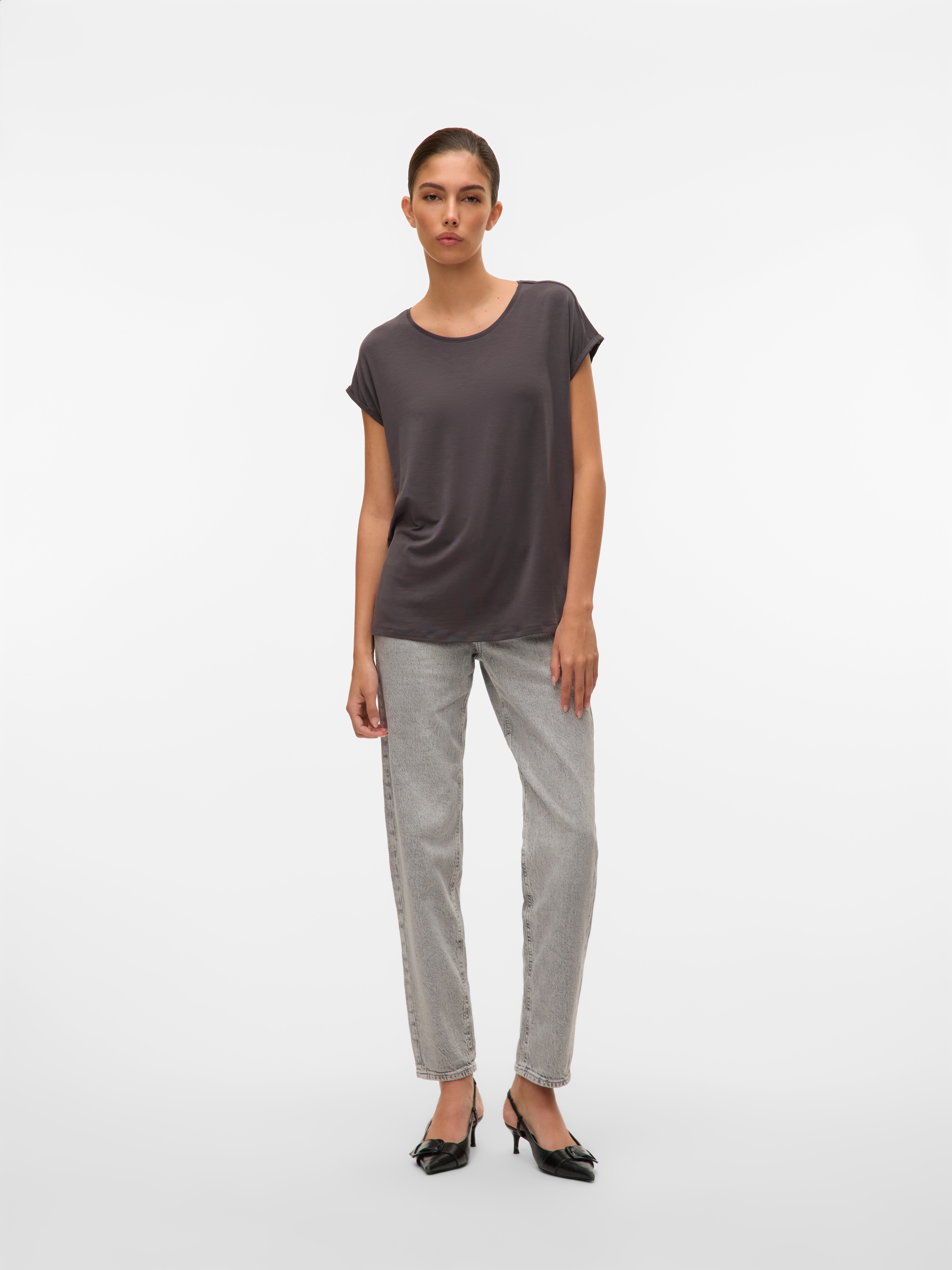Vero Moda Rundhalsshirt »VMAVA PLAIN SS TOP GAJRS NOOS« Materialmix, regular fit