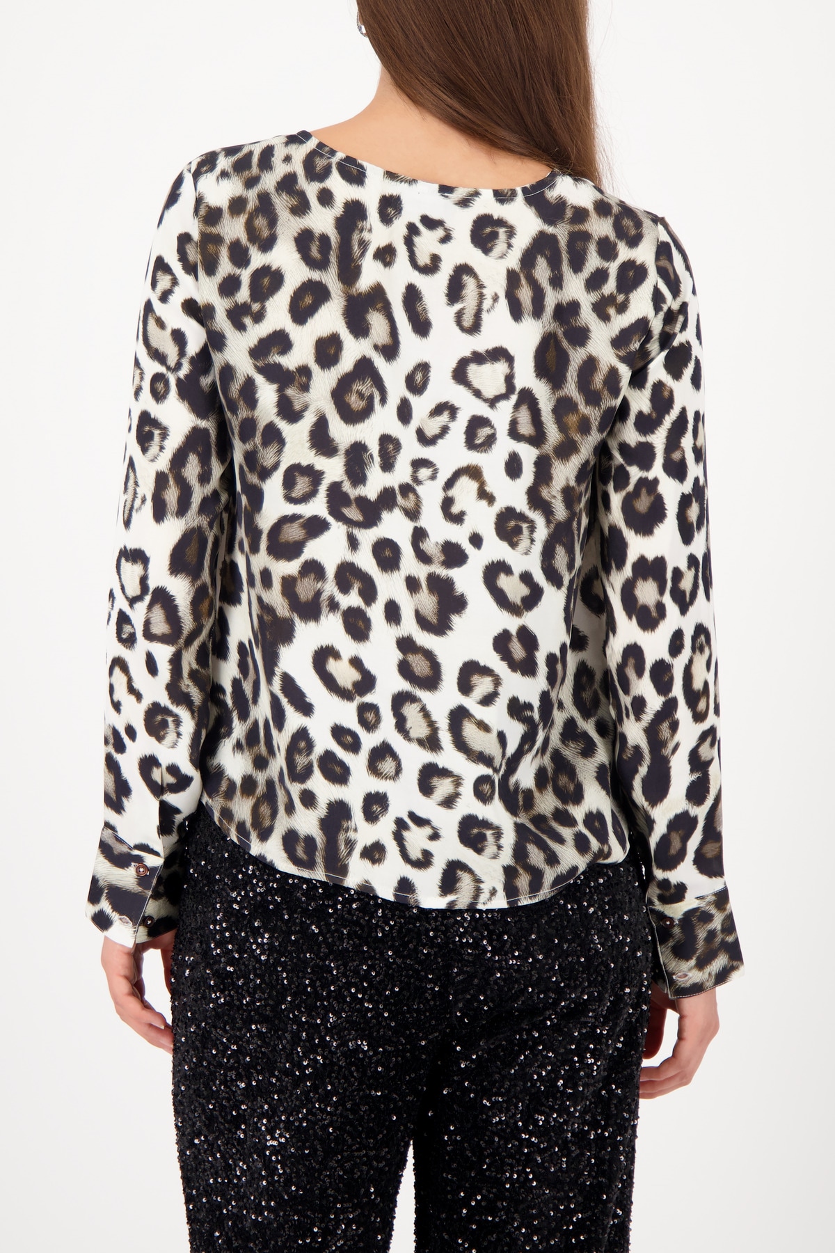 Monari Satinbluse »Bluse Satin Leodruck« Regular fit mit Rundhalsausschnitt mit Schmuckdetail