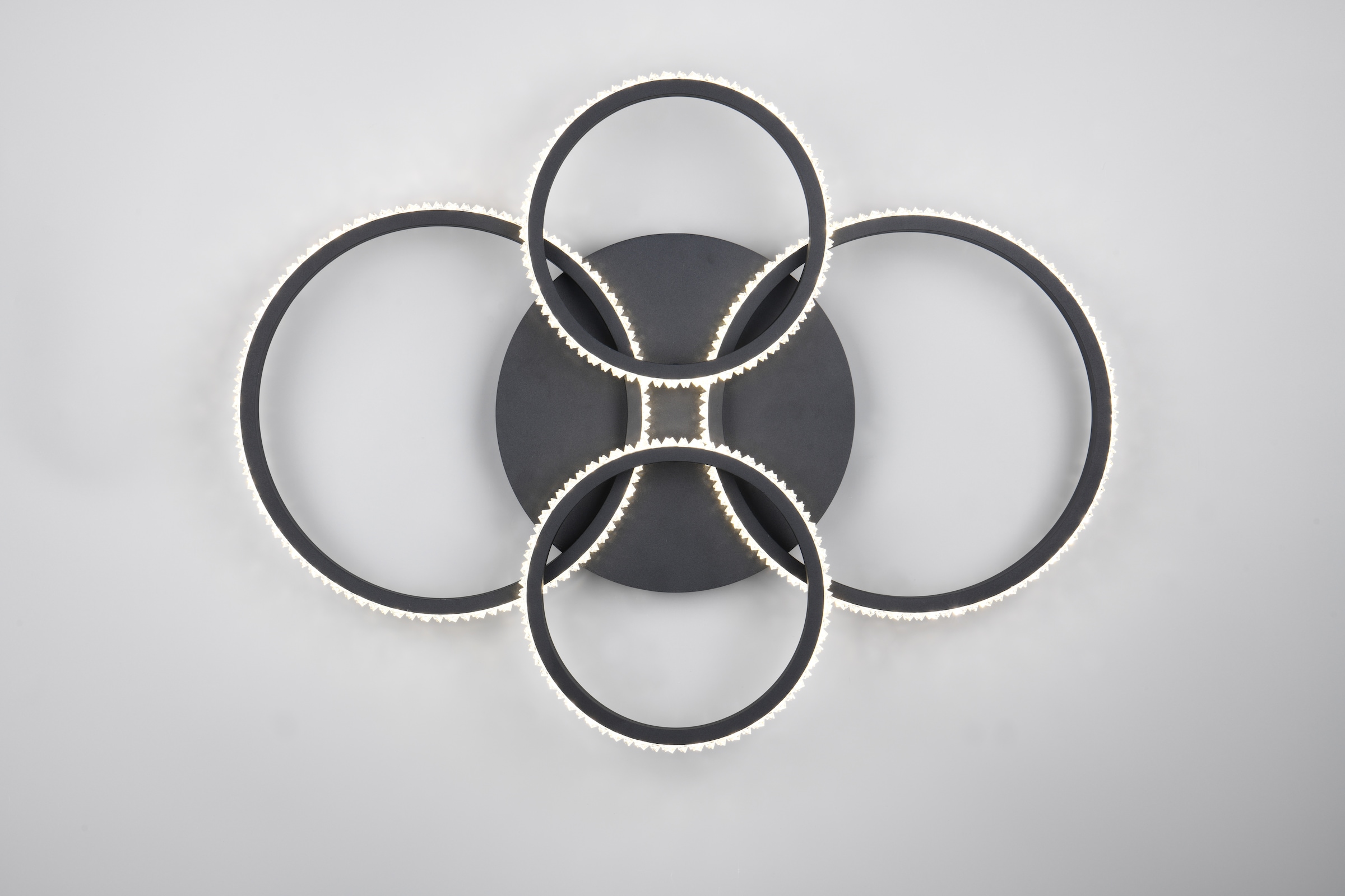 REALITY Leuchten LED Deckenleuchte »CIRES, LED Deckenlampe mit 4 schwenkbaren LED-Ringen, kaltweiß 4000K« LED-Board 1 Stk. Kaltweiß 3400 Lumen 27W, in 3 Stufen dimmbar mit Acryl Kristallen verzierte LED