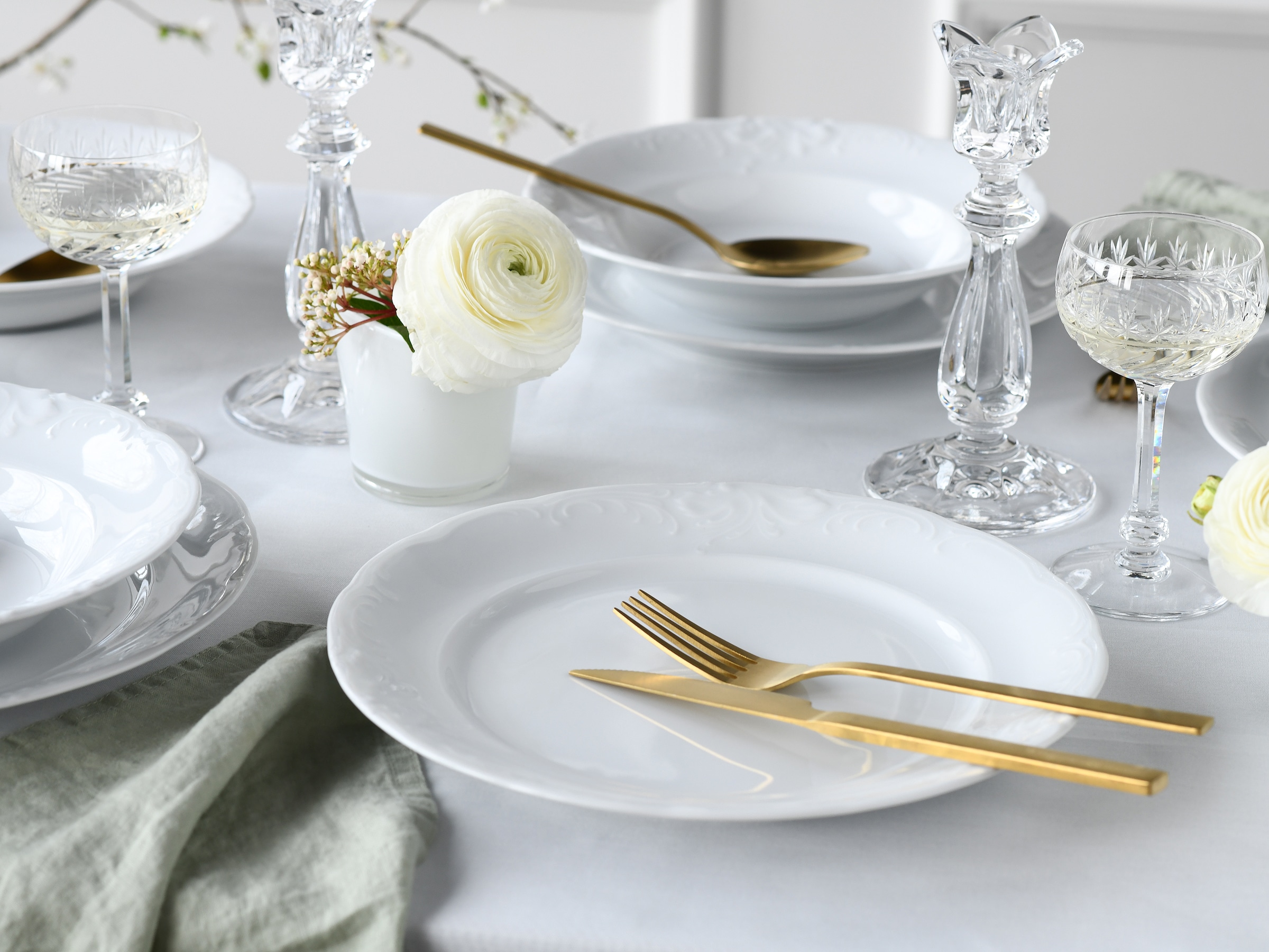 CreaTable Tafelservice »Frederike Weiss, Service 12-tlg.« Teller Set, Klassisch, Zeitlos