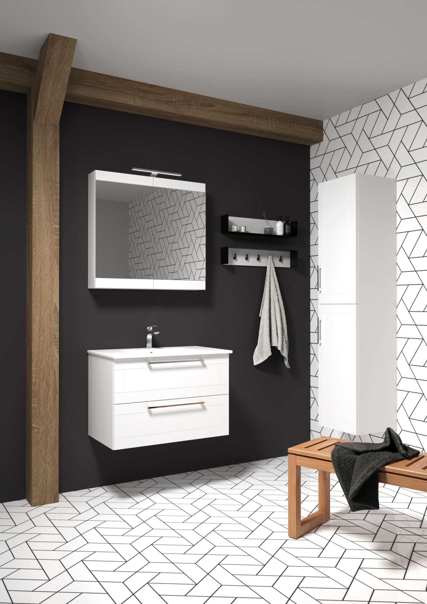 welltime Badezimmerspiegelschrank »Serena Retro«, FSC®-zertifiziertes Material, Breite 81,5 cm, mit LED-Beleuchtung
