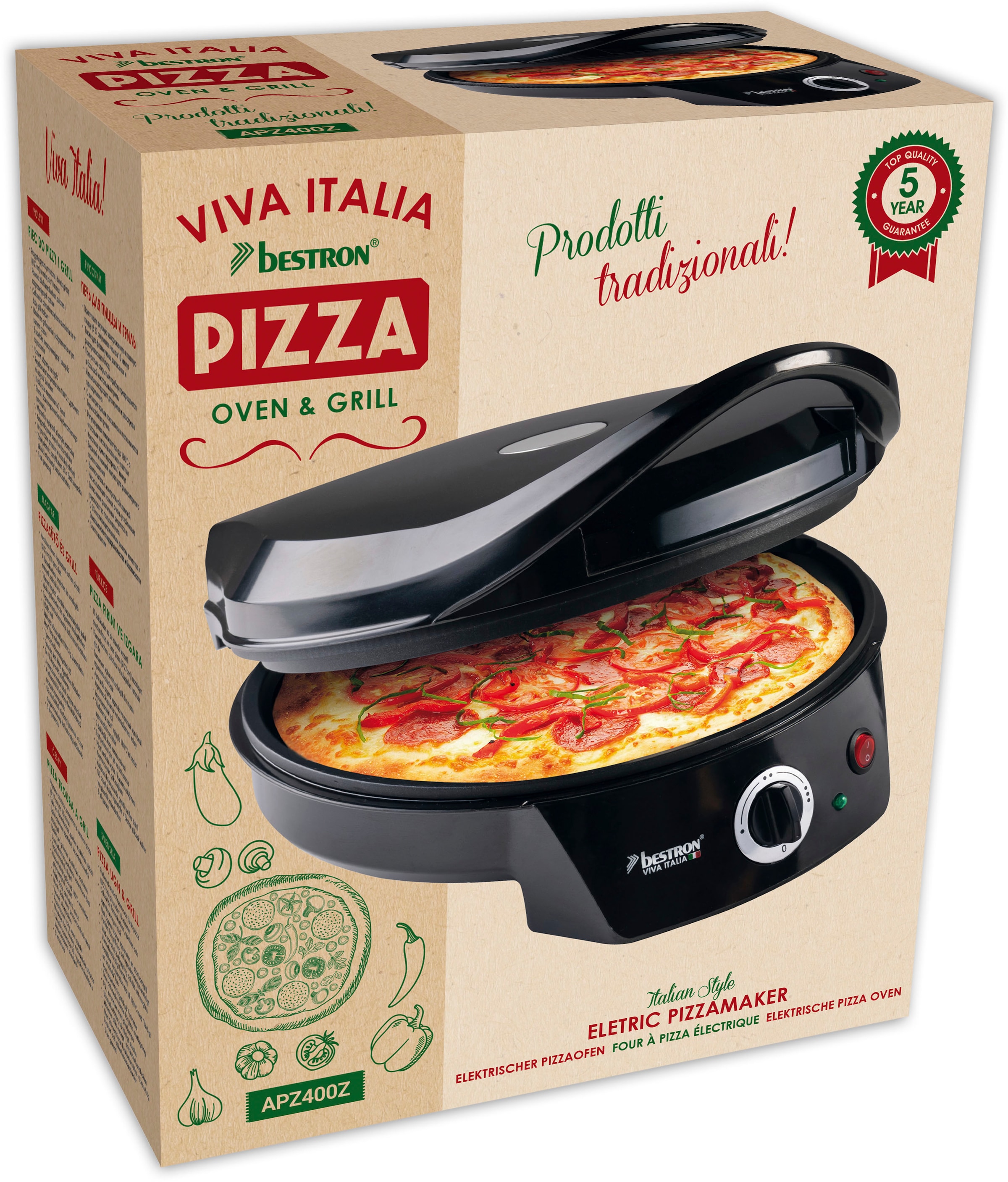 bestron Pizzaofen »APZ400Z Viva Italia«, Temperatureinstellung bis 230°C