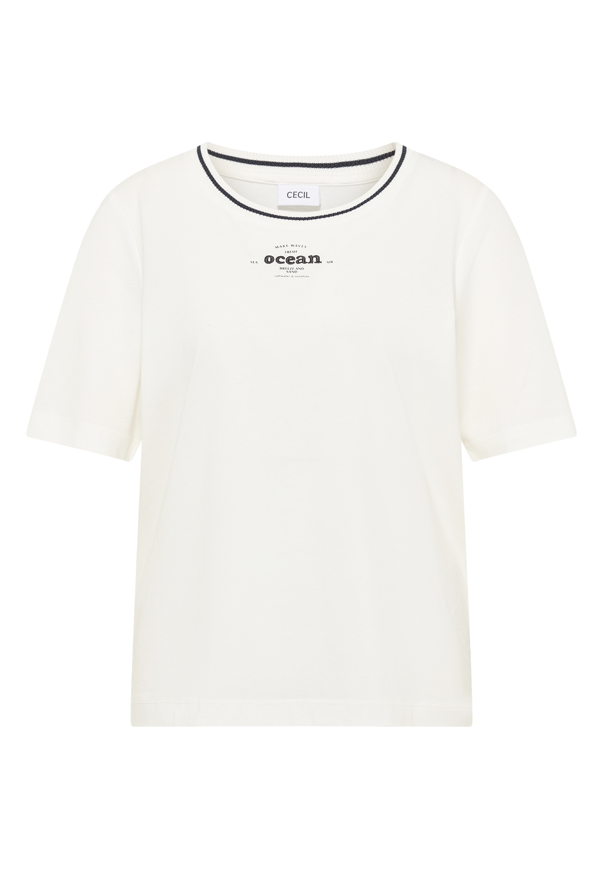 Cecil Rundhalsshirt Sommershirt mit Rippdetails