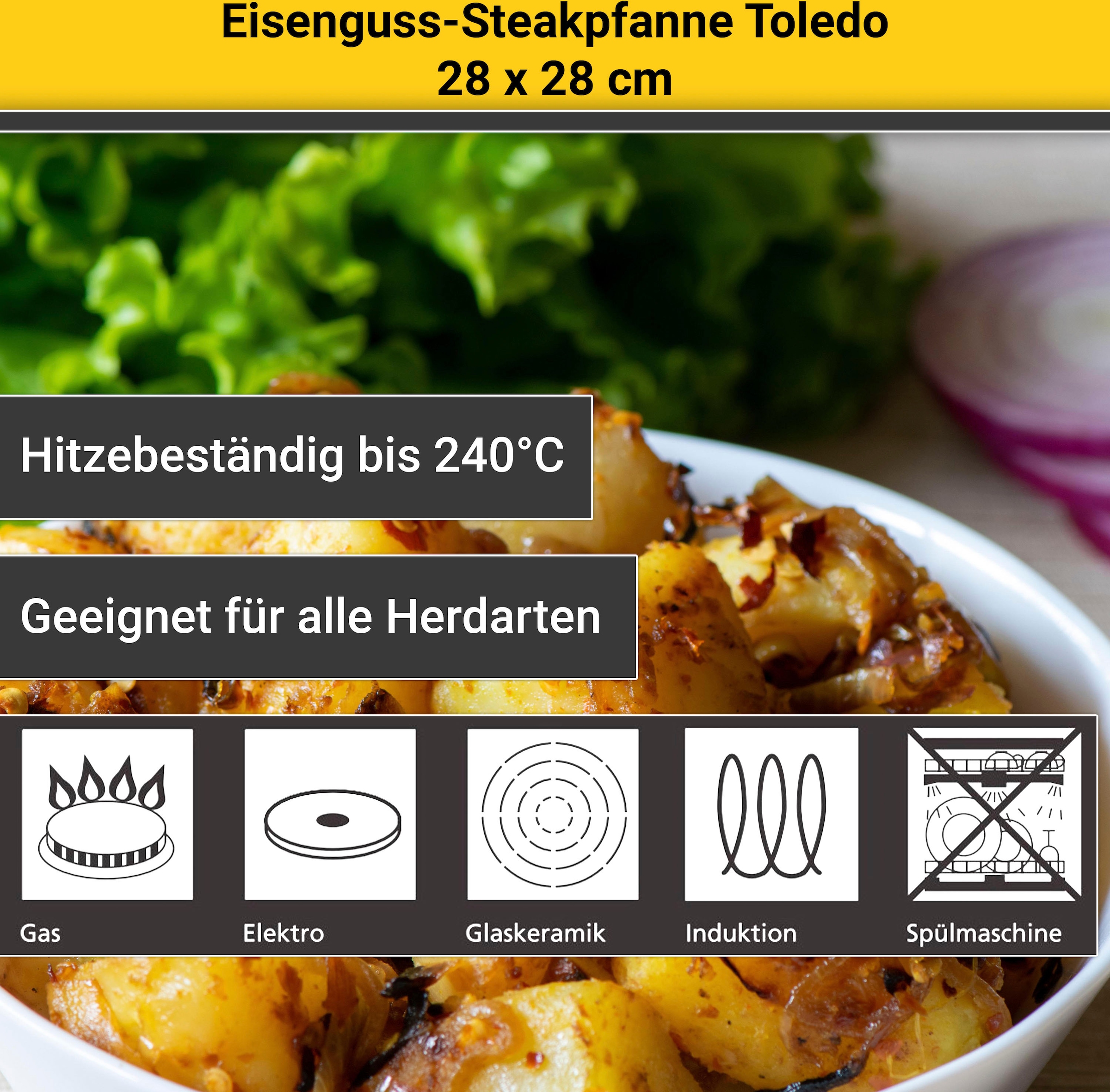 Shop Steakpfanne kaufen tlg.), Online Induktion Krüger (1 »Toledo«, OTTO Gusseisen, 28x28 im cm,