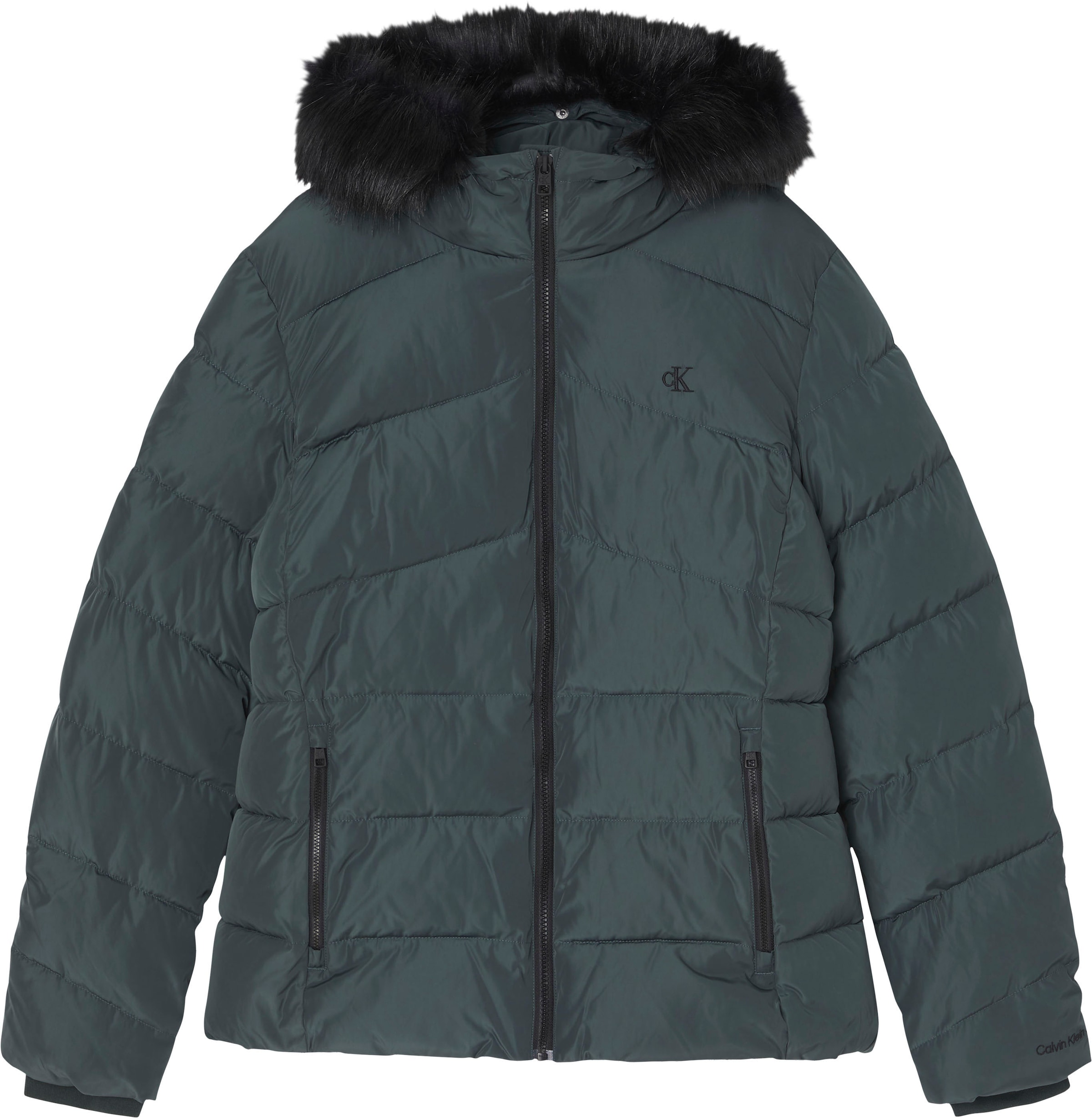 Outdoorjacke »FAUX FUR MW FITTED SHORT PUFFER«, mit Kapuze, mit abknöpfbarem...