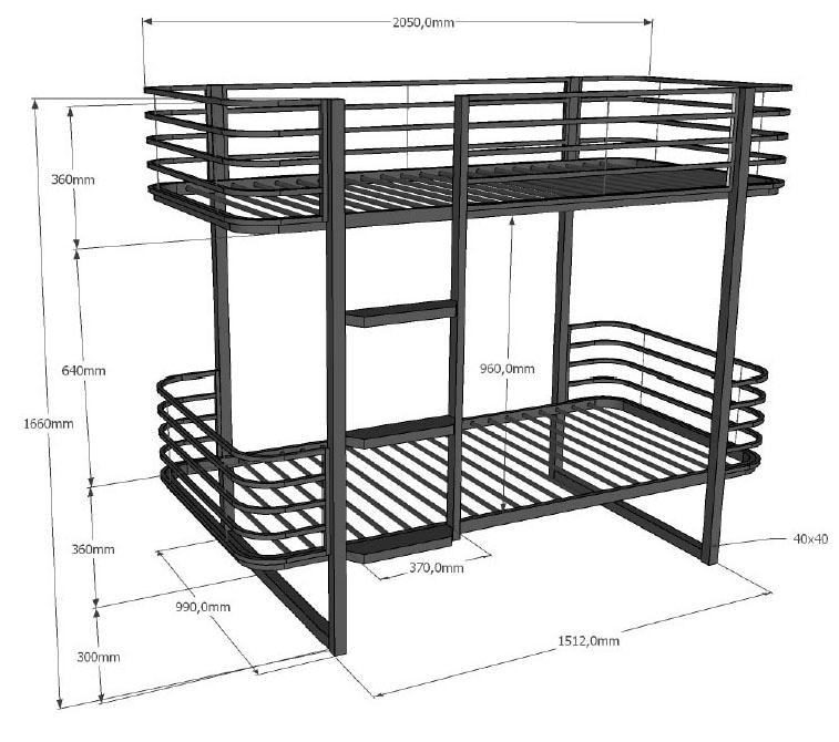 Vipack Etagenbett »Oscar, Metallbett mit 2 Liegeflächen 90/200, stabil und standfest«, (B/H/T ca. 205x166x99cm, pulverbeschichtet wahlweise in 2 Farben), mit Metallrost, Absturzschutz, Leiter, gerundete Kopf- und Fußteile