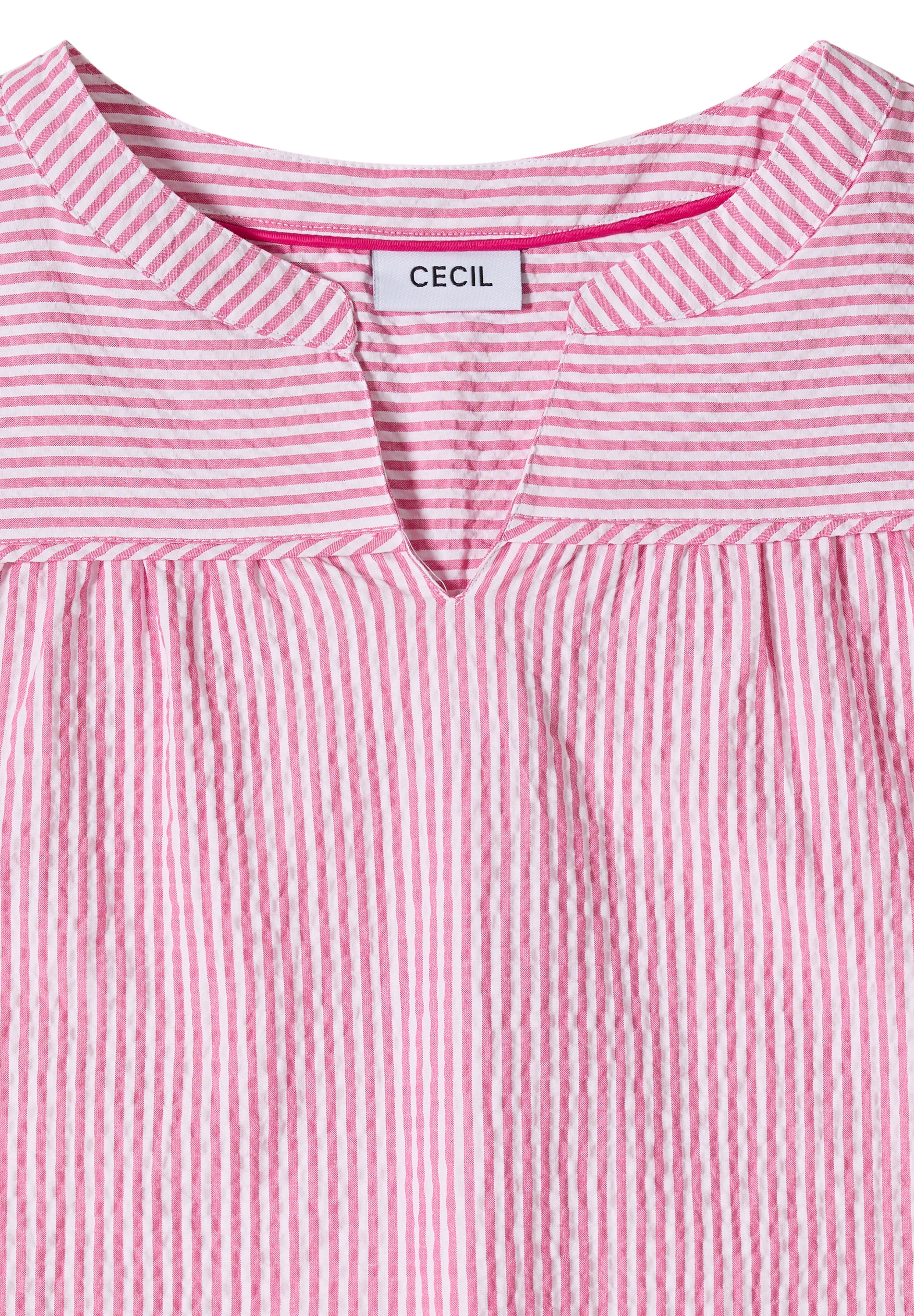 Cecil Hemdbluse 3/4-Arm-Bluse in Seersucker Qualität und Streifen-Optik