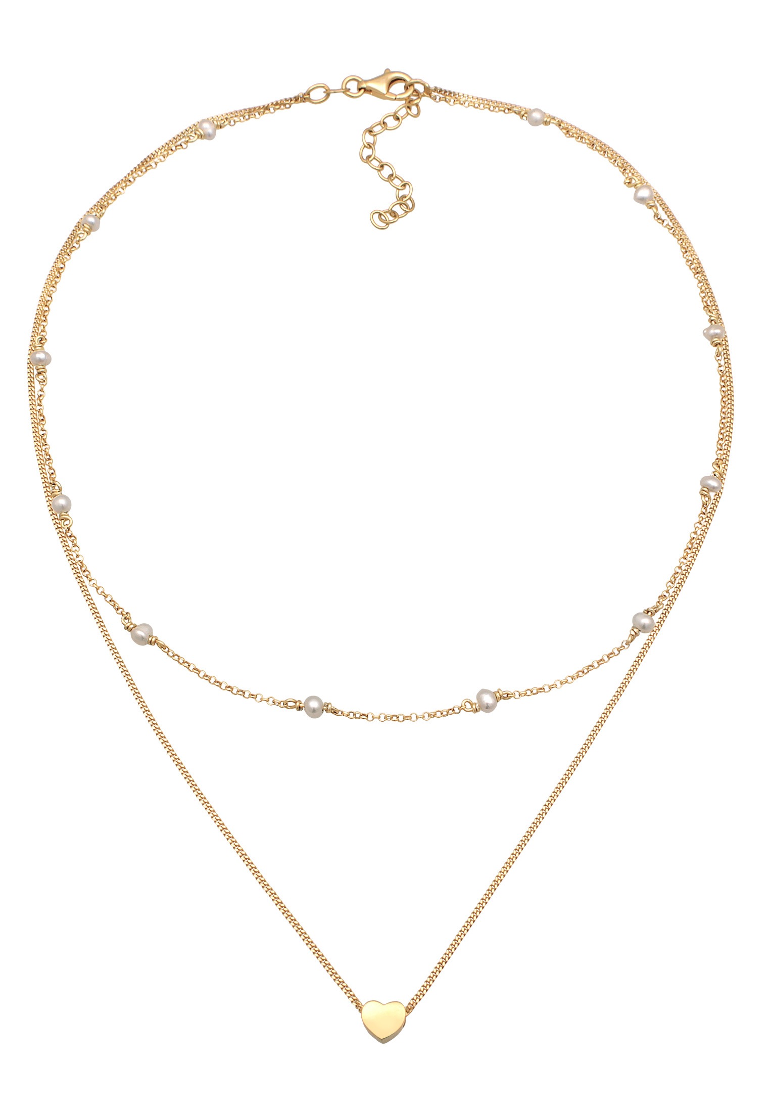 Elli Silberkette »Halskette Choker Layer Süßwasserperlen Herz 925 Silber«