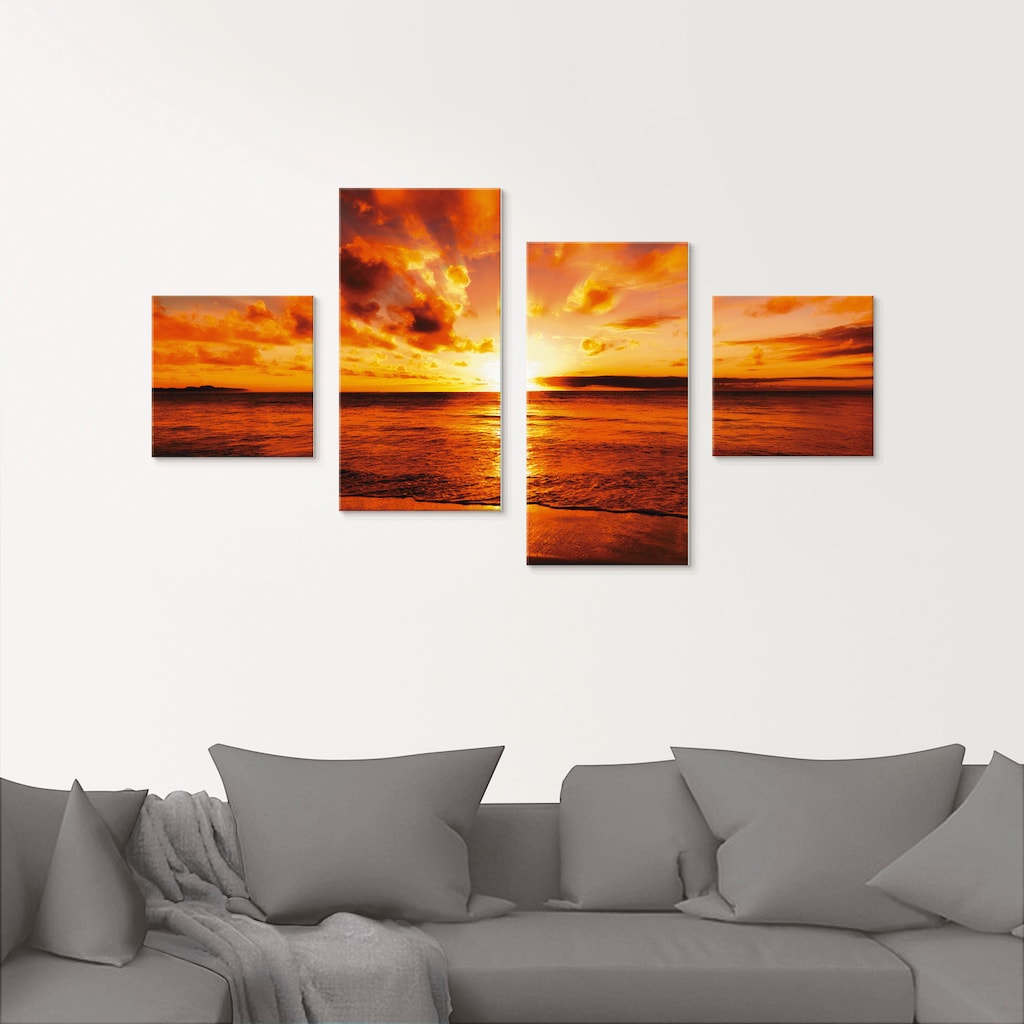 Artland Glasbild »Schöner Sonnenuntergang Strand«, Gewässer, (4 St.)