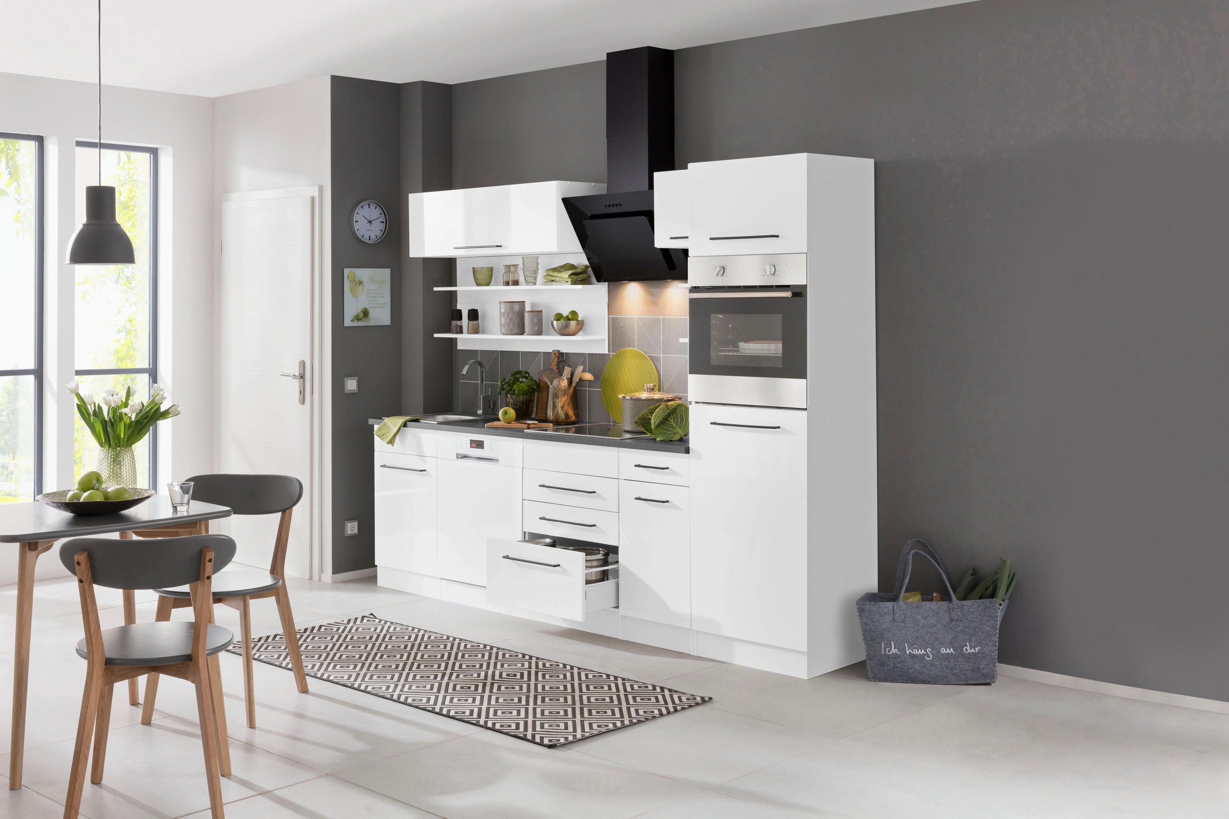 KOCHSTATION Küchenzeile »KS-Tulsa«, ohne E-Geräte, Breite 270 cm, schwarze Metallgriffe, MDF Fronten