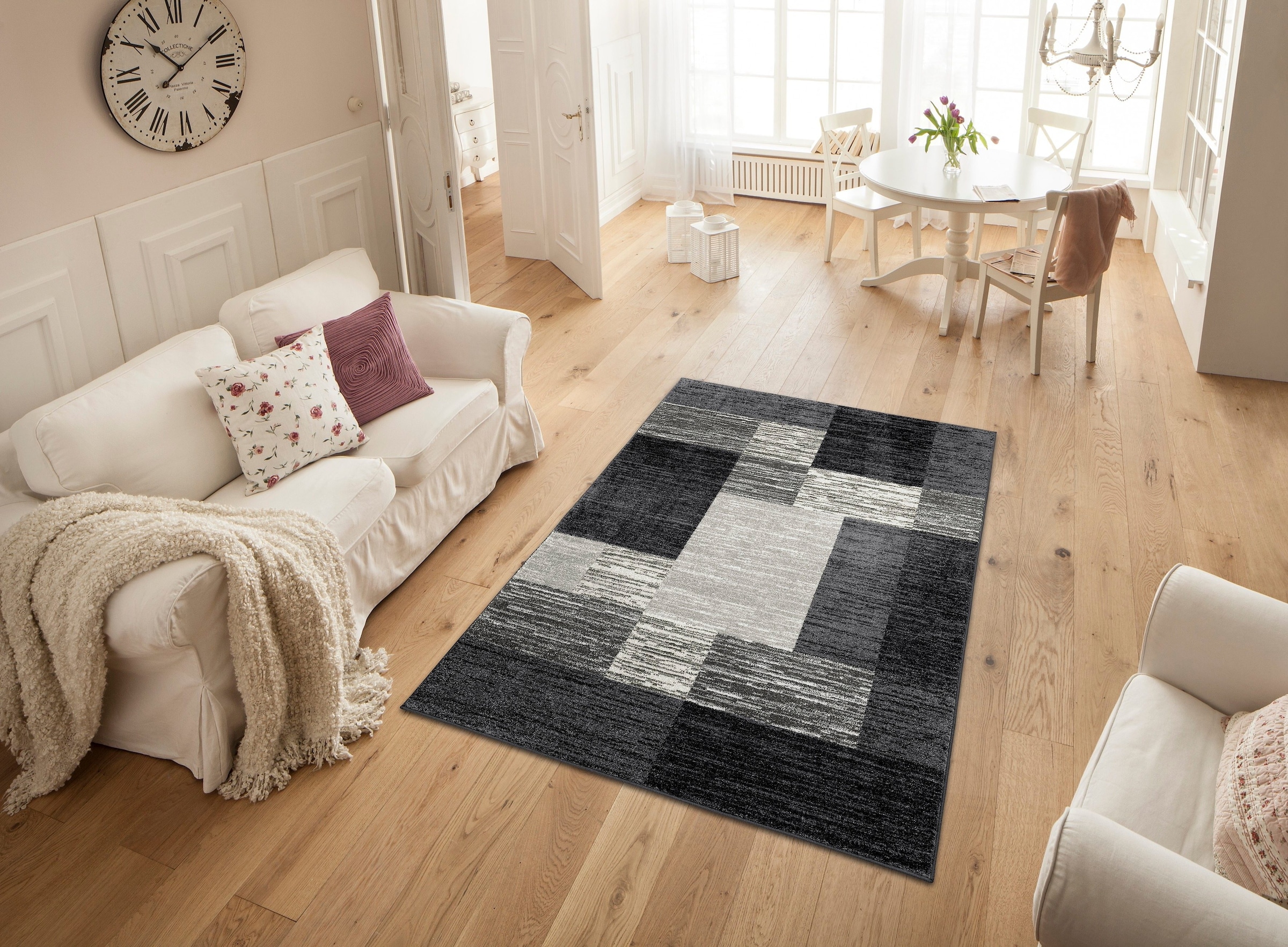 my home Teppich »Melvin« rechteckig 8 mm Höhe schön weich, Kurzflor Teppich Karo-Muster, Wohnzimmer, Esszimmer