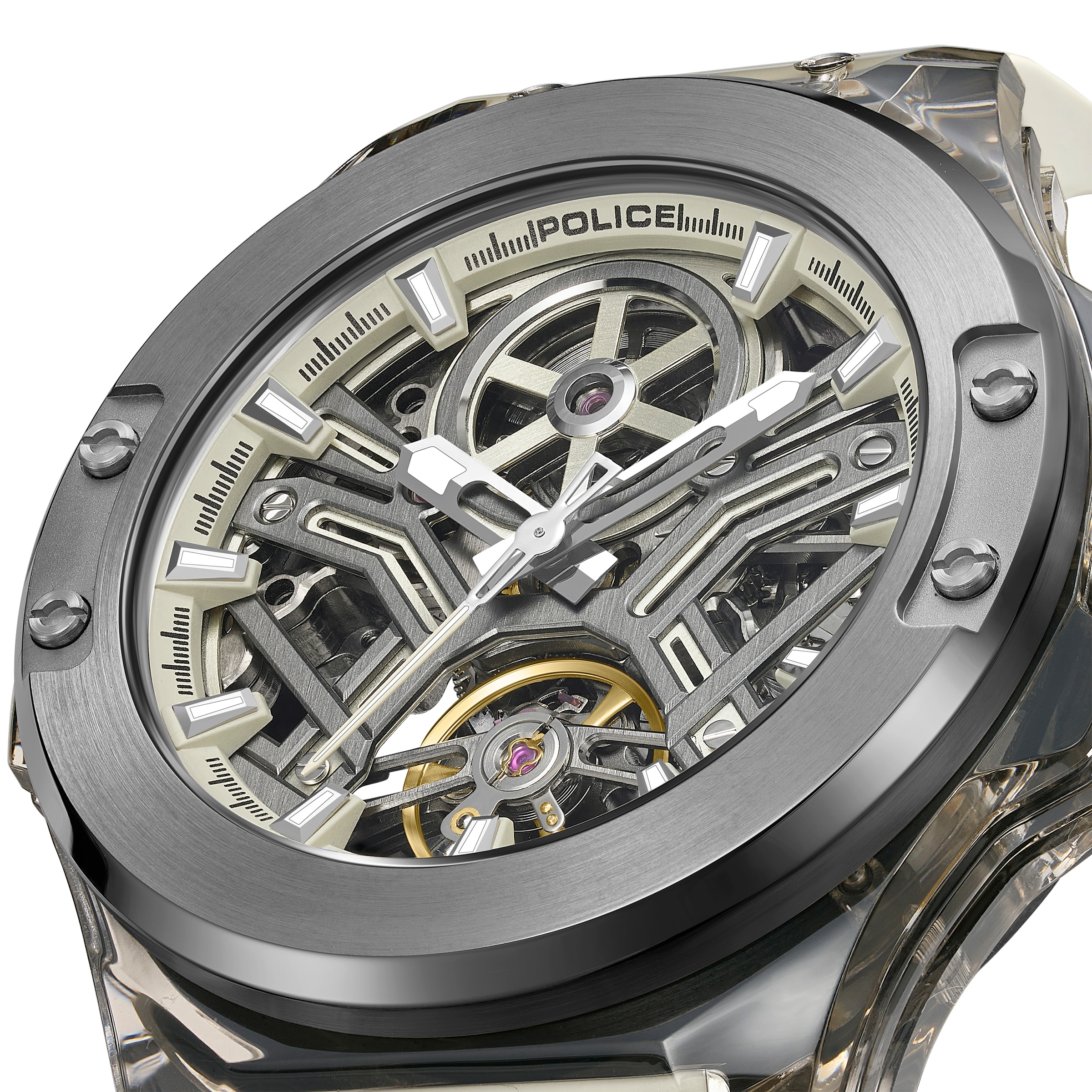 Police Automatikuhr »Cyclone« Armbanduhr, Herrenuhr, Mechanische Uhr, Silikonarmband, analog