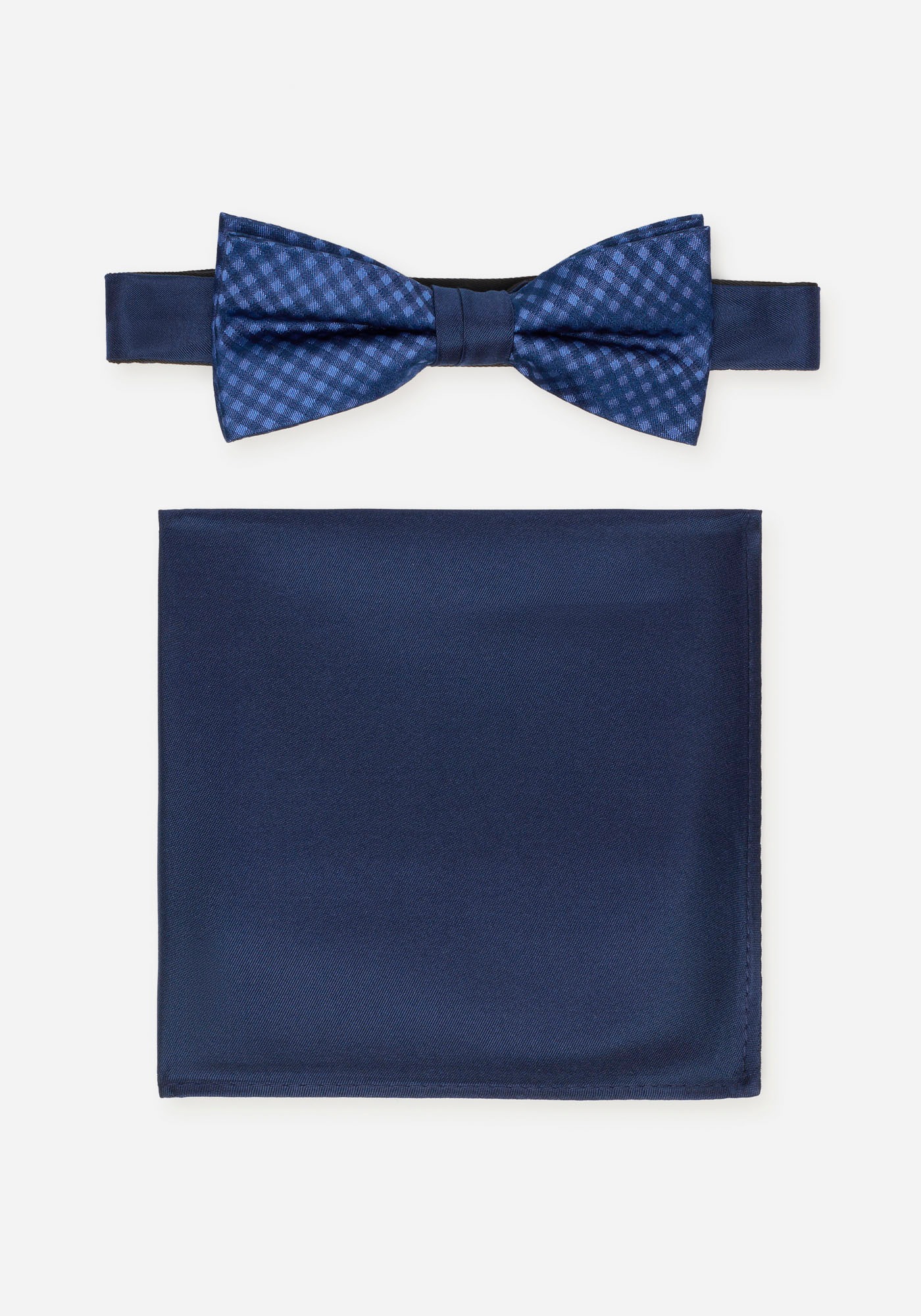 Monti Herren Fliege »SCIPIO« Set, 2 Stk. tlg. Fliege im Karo-Muster, mit farblich passendem Uni-Einstecktuch in blau