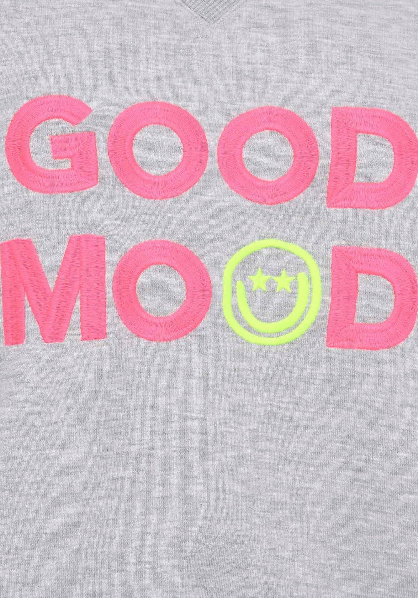 Zwillingsherz Sweatshirt, mit aufgesticktem Smiley und "Good Mood"-Schriftzug