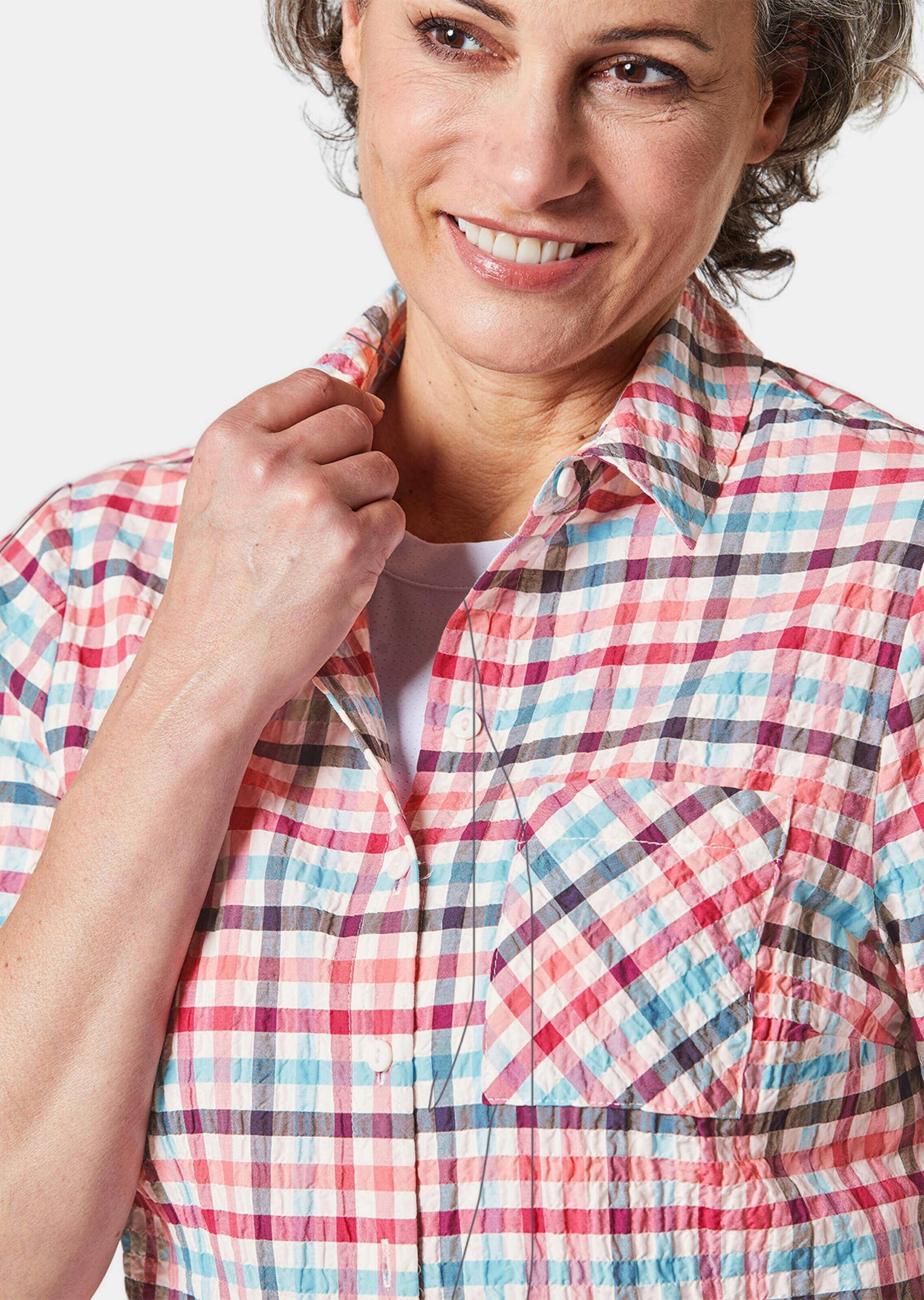 GOLDNER Kurzarmbluse »Wander-Bluse in Seersucker Qualität«