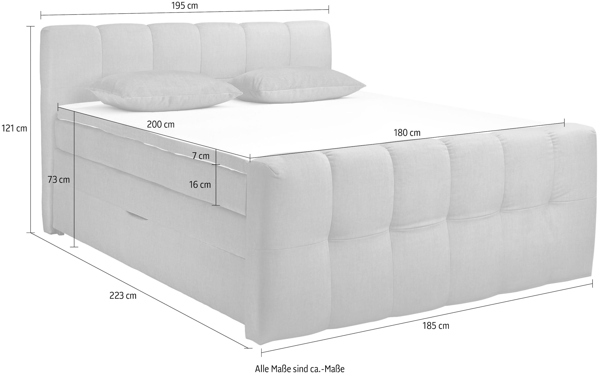 ED EXCITING DESIGN Boxspringbett »Tolfa mit Komforteinstiegshöhe von 73cm« erhältlich in 180x200cm, inkl. Bettkasten und 7cm Visco-Topper