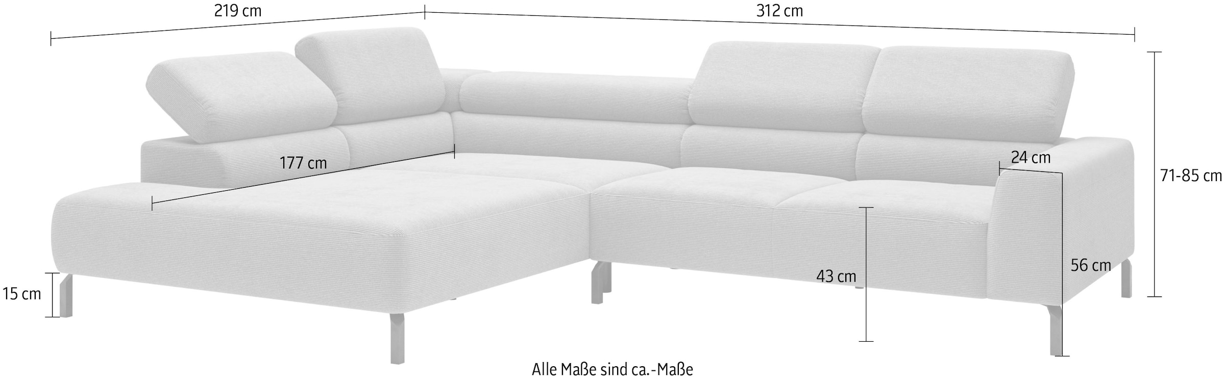 Home affaire Ecksofa »Antonelli, L-Form,  incl. Kopfteilverstellung, Breite 312 cm« wahlweise elektrische Sitztiefenverstellung