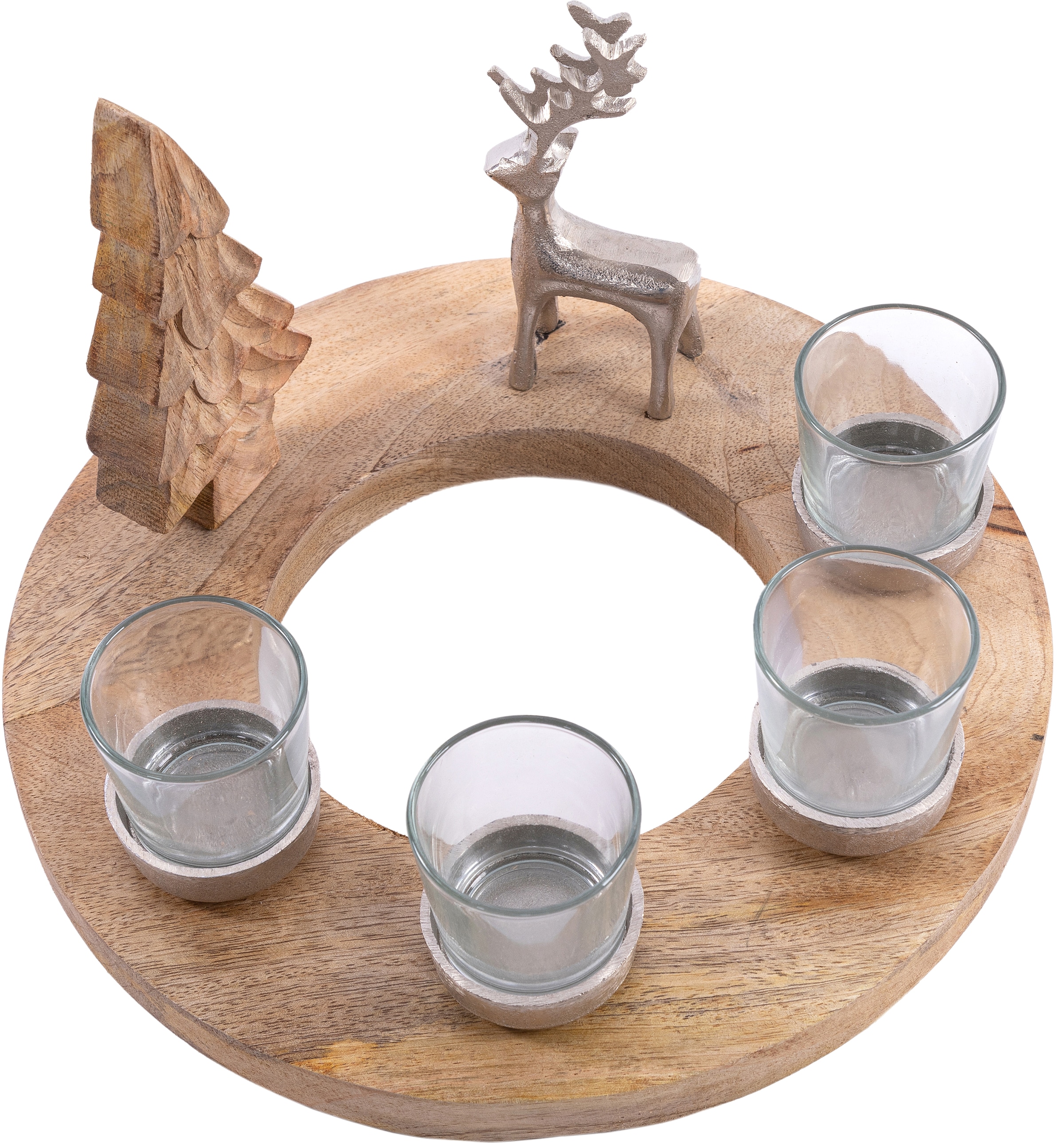 Teelichthalter »Weihnachtsdeko, Adventsleuchter«, (1 St.), aus Mangoholz, für vier...