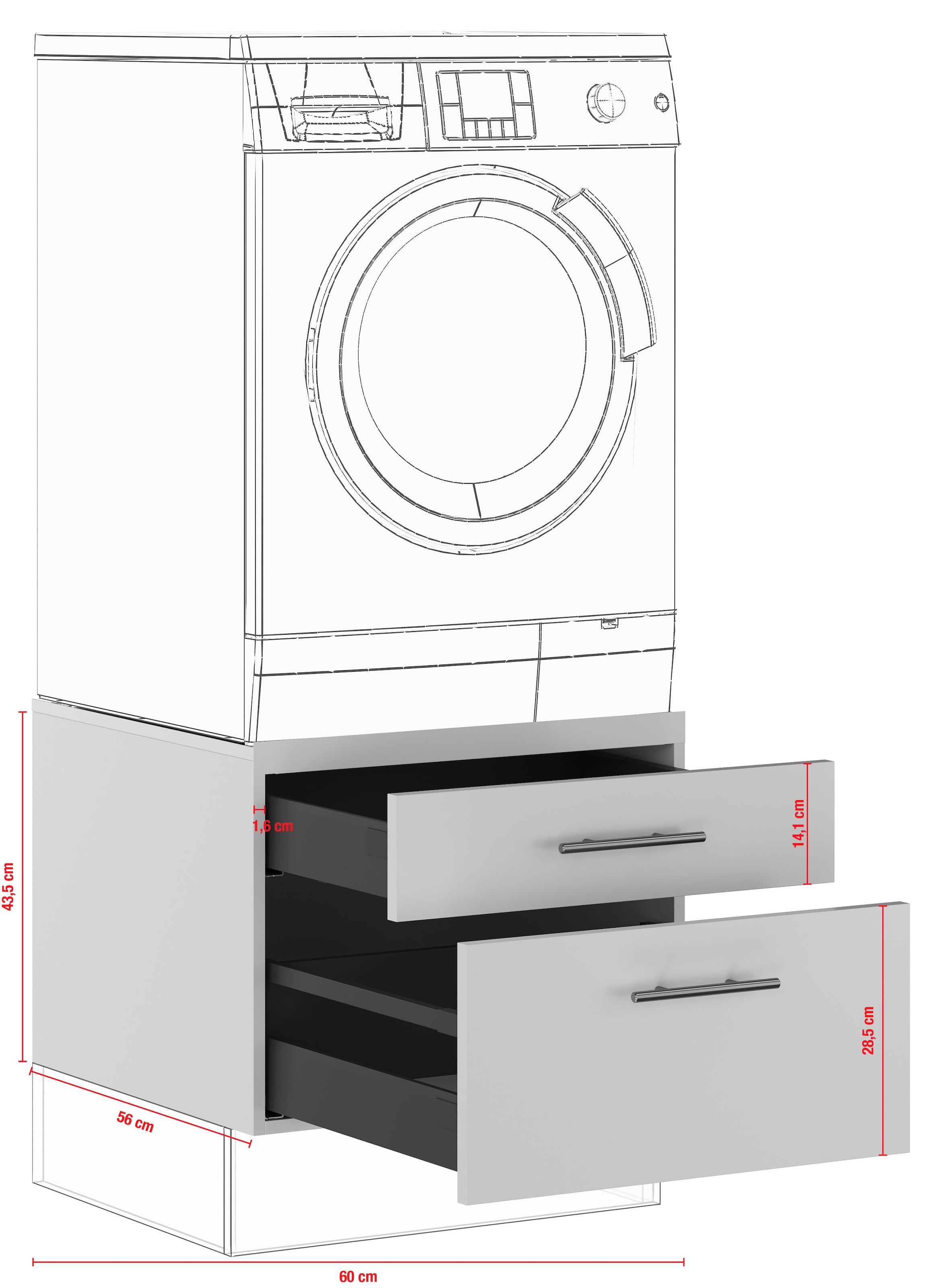IMPULS KÜCHEN Waschmaschinenumbauschrank »"Valencia", Breite/Höhe: 60/43,5 cm, mit Soft-Close«, mit Schubkasten, mit Auszug, mit Auflagen für Wäschekorb