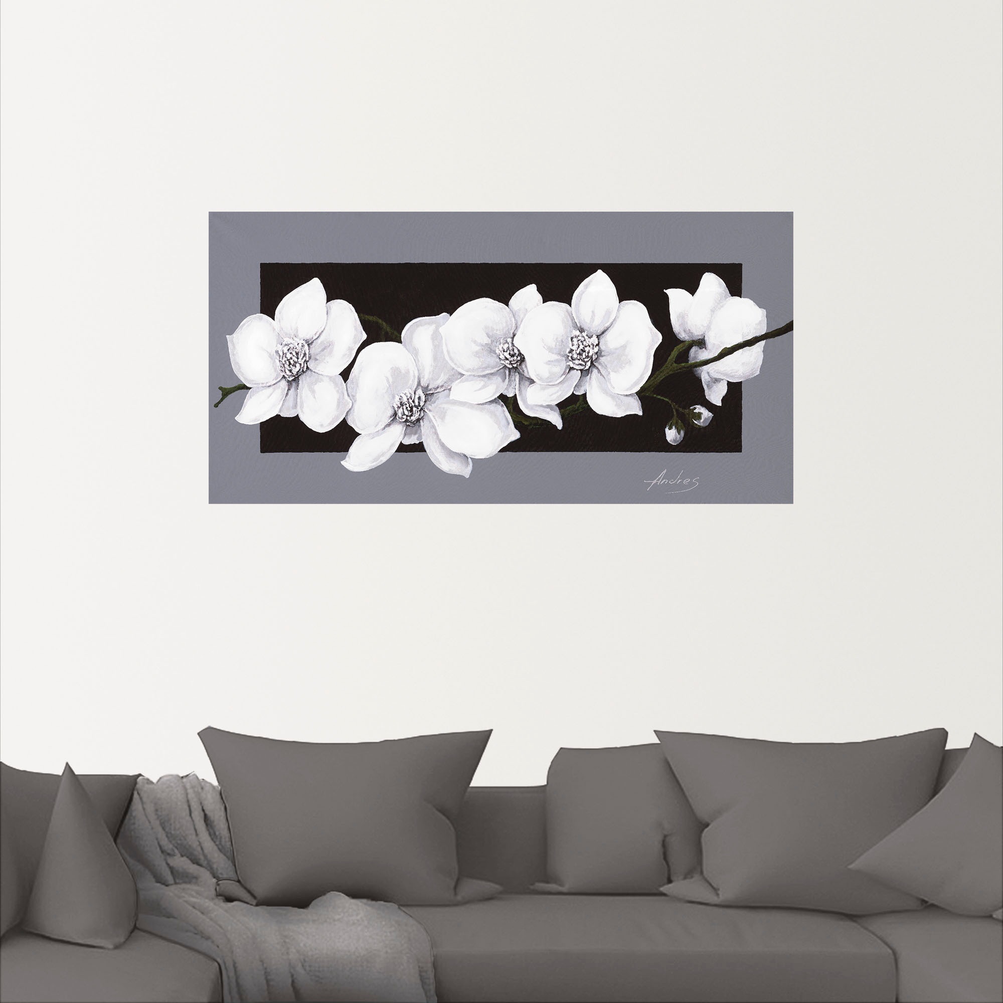 Artland Wandbild »Weiße Orchideen auf grau«, Blumen, (1 St.), als Alubild, Outdoorbild, Leinwandbild, Poster, Wandaufkleber