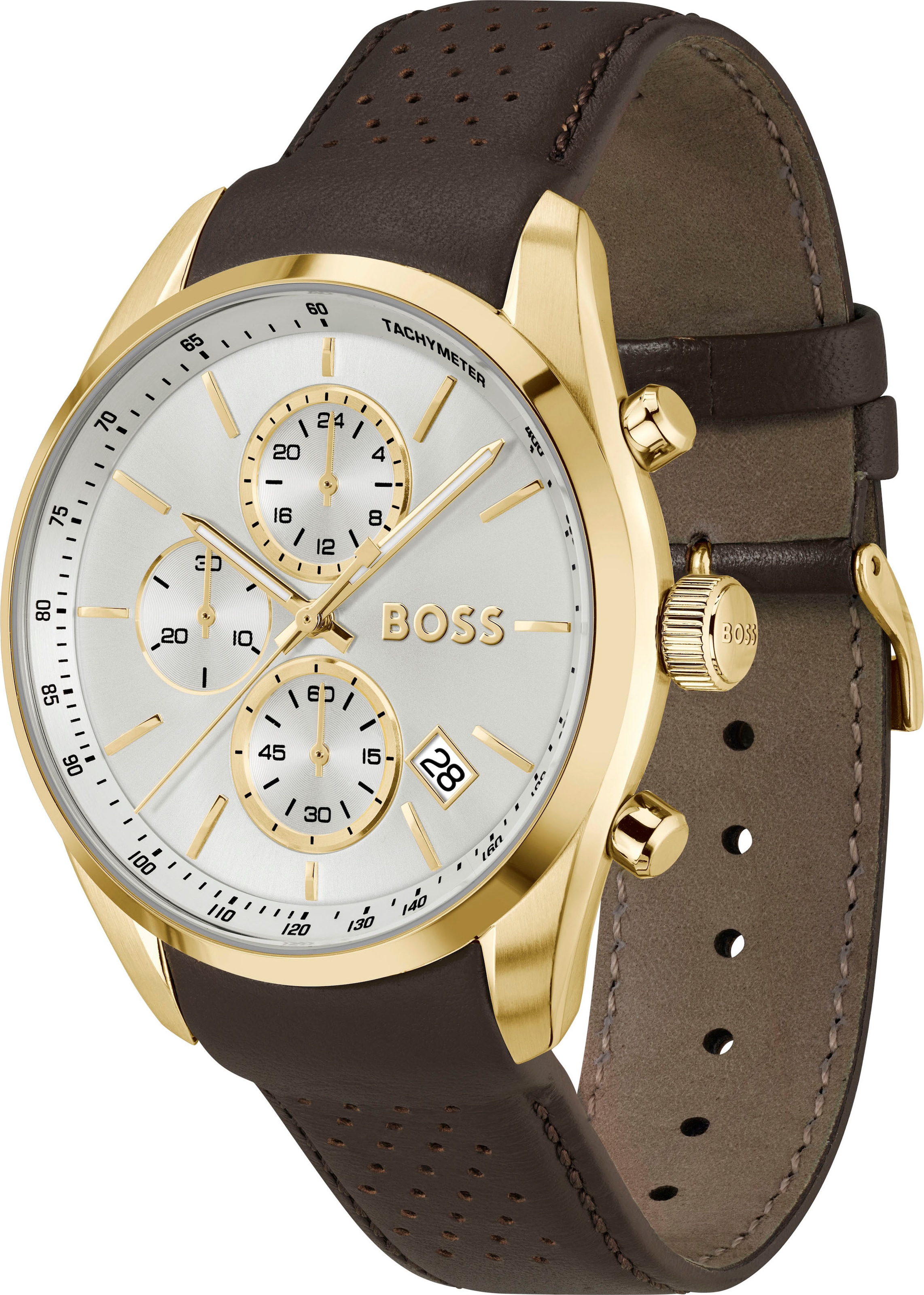 BOSS Chronograph »GRAND PRIX 44«, Quarzuhr, Armbanduhr, Herrenuhr, Lederarmband, analog, Tag