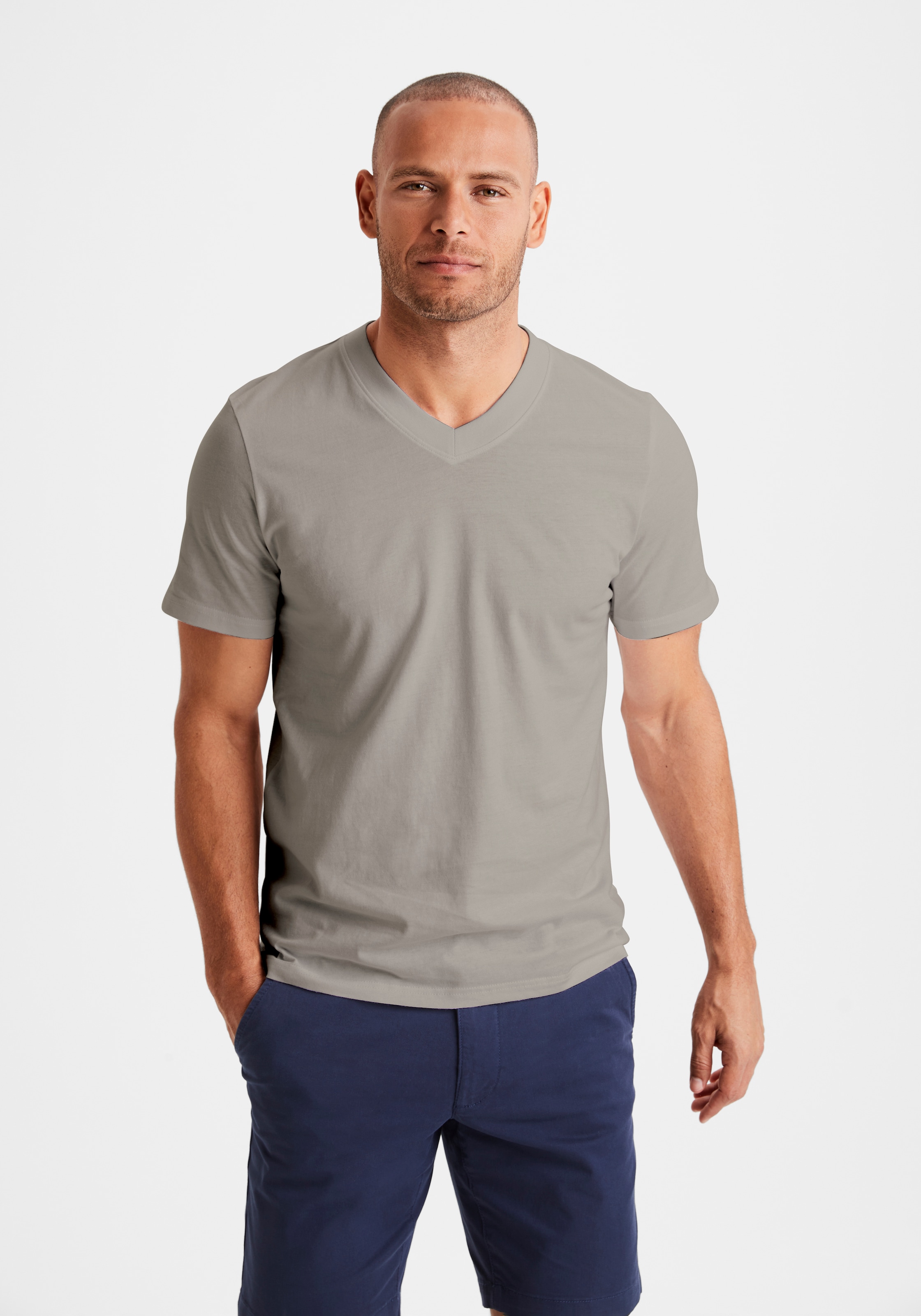 KangaROOS T-Shirt »Regular Fit,«, (2er-Pack), Freizeitshirt mit Kurzarm, V-Ausschnitt aus reine Baumwolle