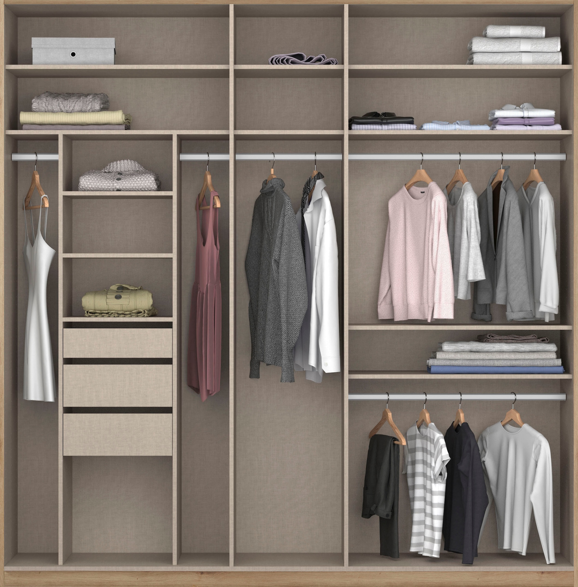 rauch Drehtürenschrank »Kleiderschrank Schrank Garderobe TOPSELLER OTELI inkl. Inneneinteilung«, (erhältlich in Breiten 91-360 cm, ab Breite 136cm inkl. Innenschubladen), mit zusätzlichen Einlegeböden, optional mit Spiegel MADE IN GERMANY