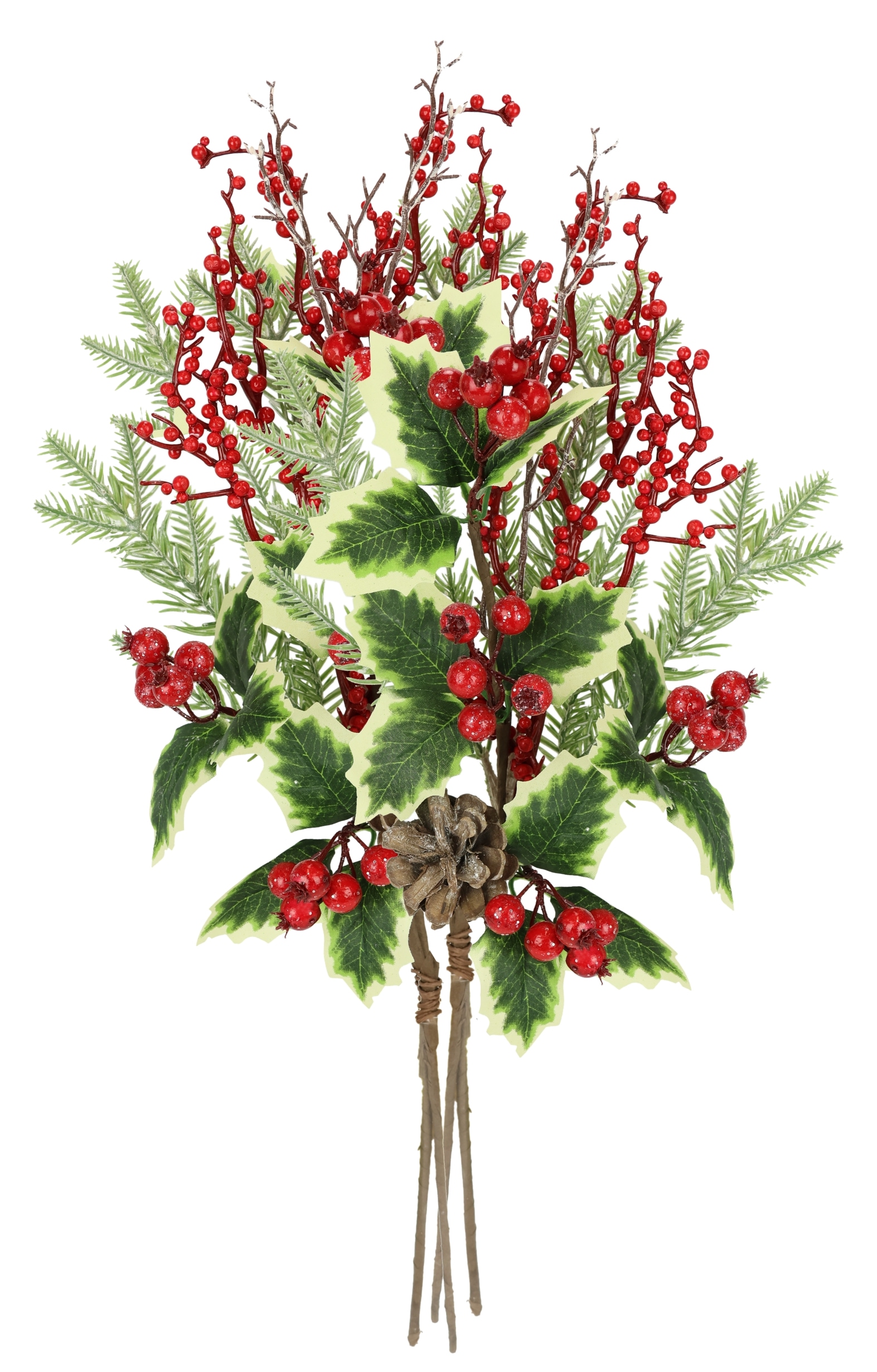 I.GE.A. Kunstzweig »Künstlicher Zweig Zapfen/Beeren/Tanne/Ilex« 2er Set Dekozweig Zweig Deko für Girlande Kranz Weihnachtsdeko
