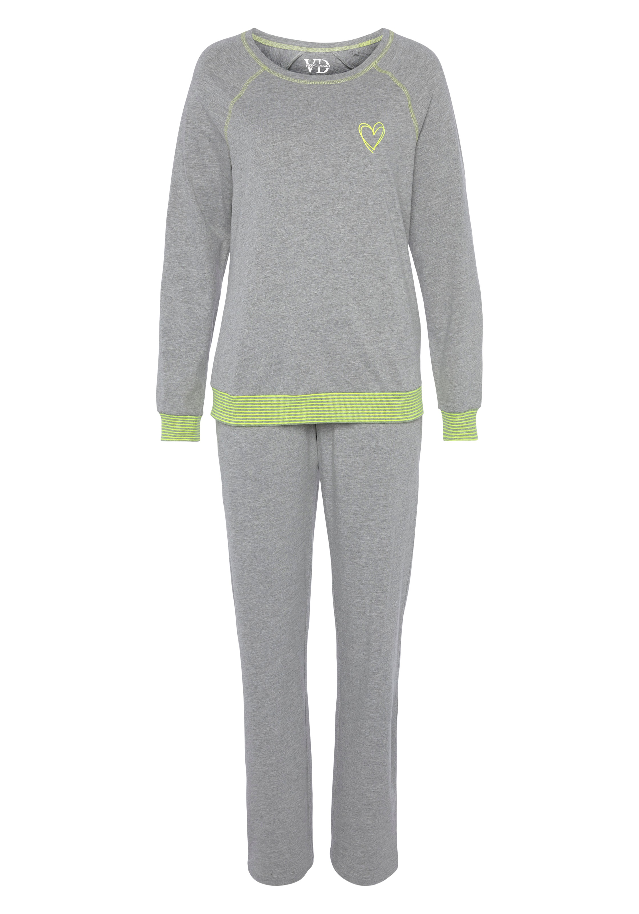 Vivance Dreams Pyjama, (2 tlg.), mit dekorativen Flatlock-Nähten in Neonfarben