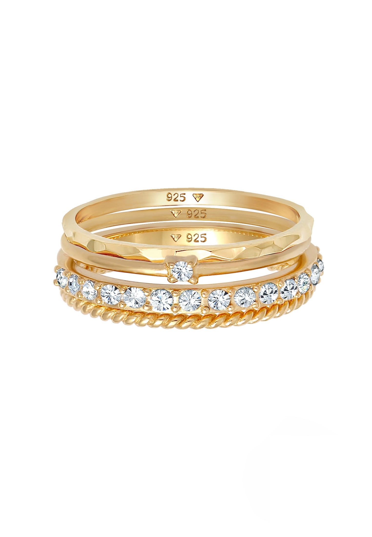 Elli Ring-Set »Ring Kristalle Stapelring Gedreht 4er Set 925 Silber«