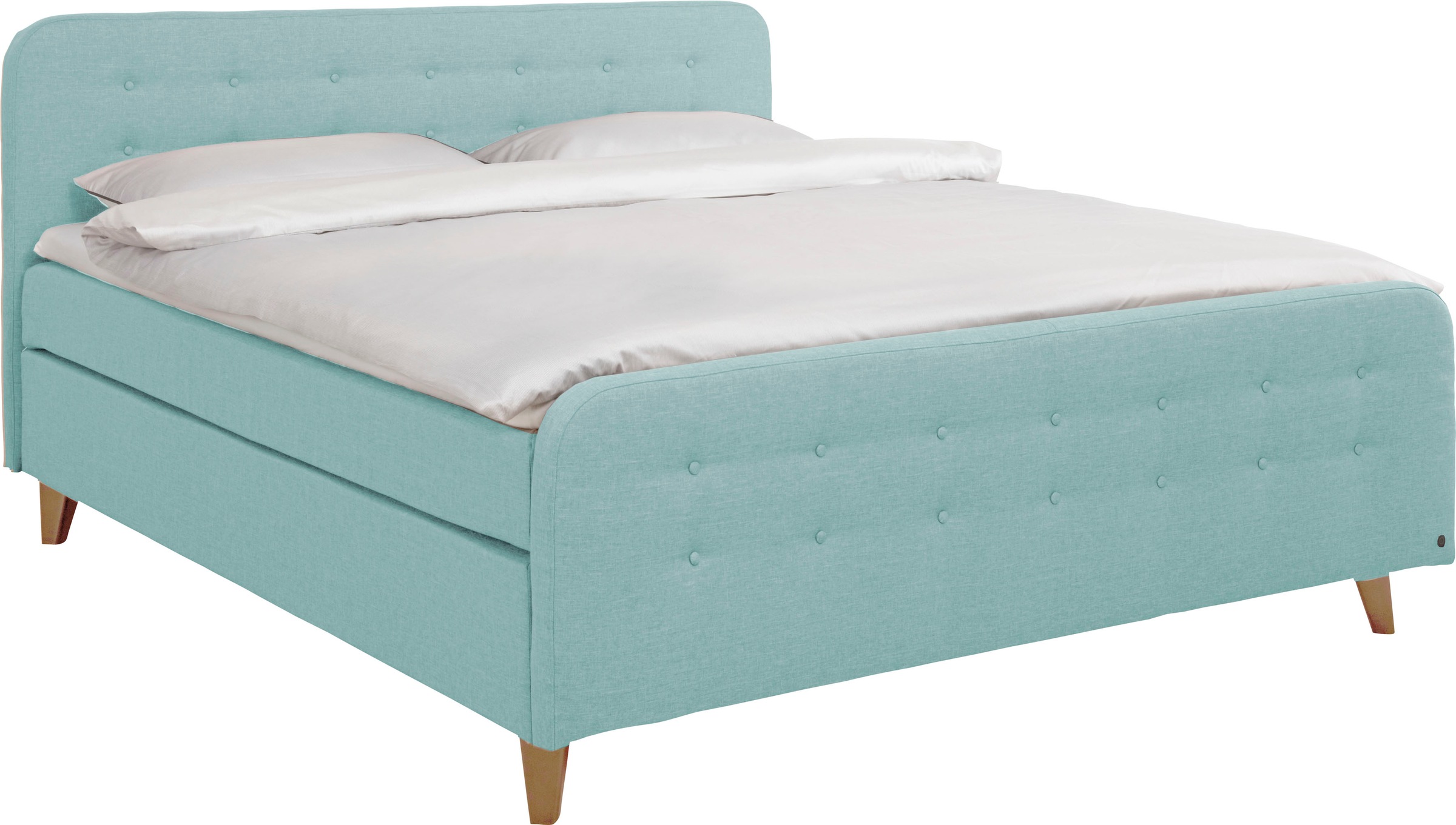 TOM TAILOR Boxspringbett »NORDIC BOX«, mit Knopfheftung im Kopfteil und Fußteil, Füße in Buche natur
