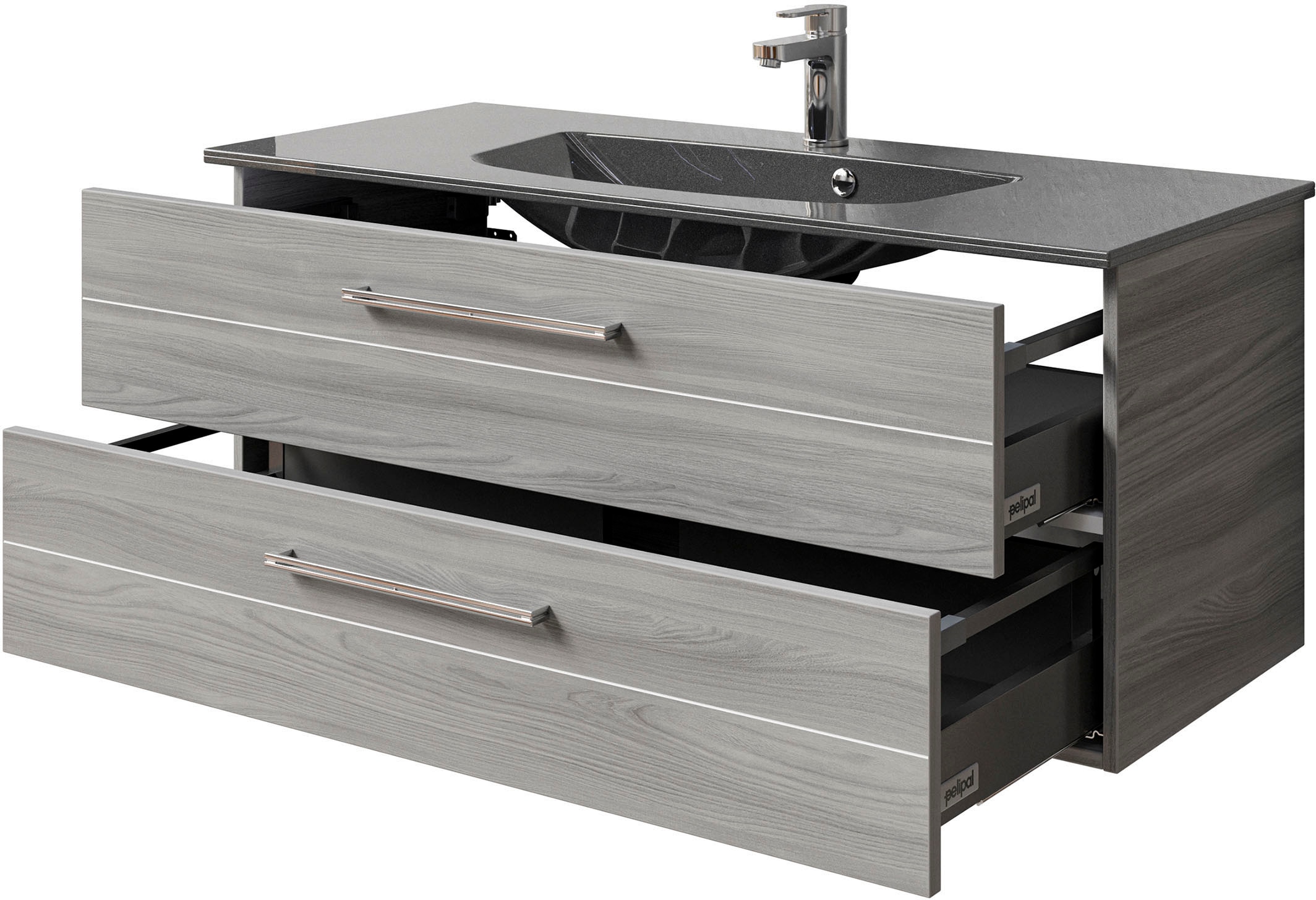 Saphir Waschtisch »Serie 6025 Mineralmarmor-Waschtisch mit Unterschrank, 117 cm breit«, Waschplatz mit 2 Schubladen, hängend, verschiedene Ausführungen