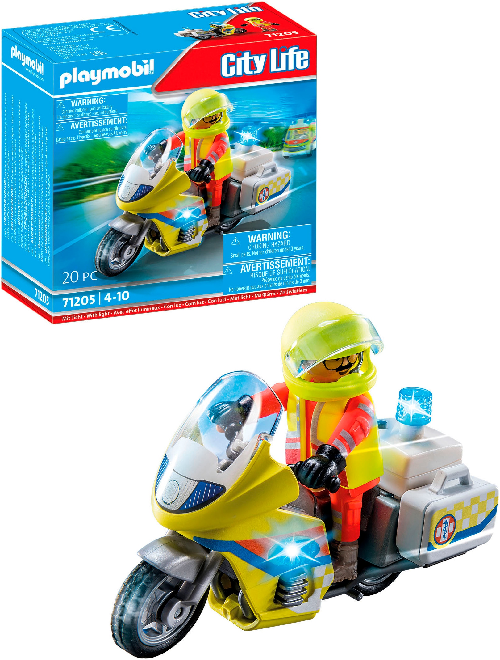 Playmobil® Konstruktions-Spielset »Notarzt-Motorrad mit Blinklicht (71205), My City Life« mit Lichtmodul; Made in Europe