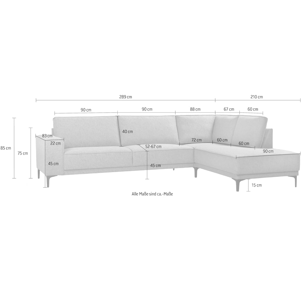 Places of Style Ecksofa Oland, L-Form, inkl. Rückenkissen, hochwertige Verarbeitung