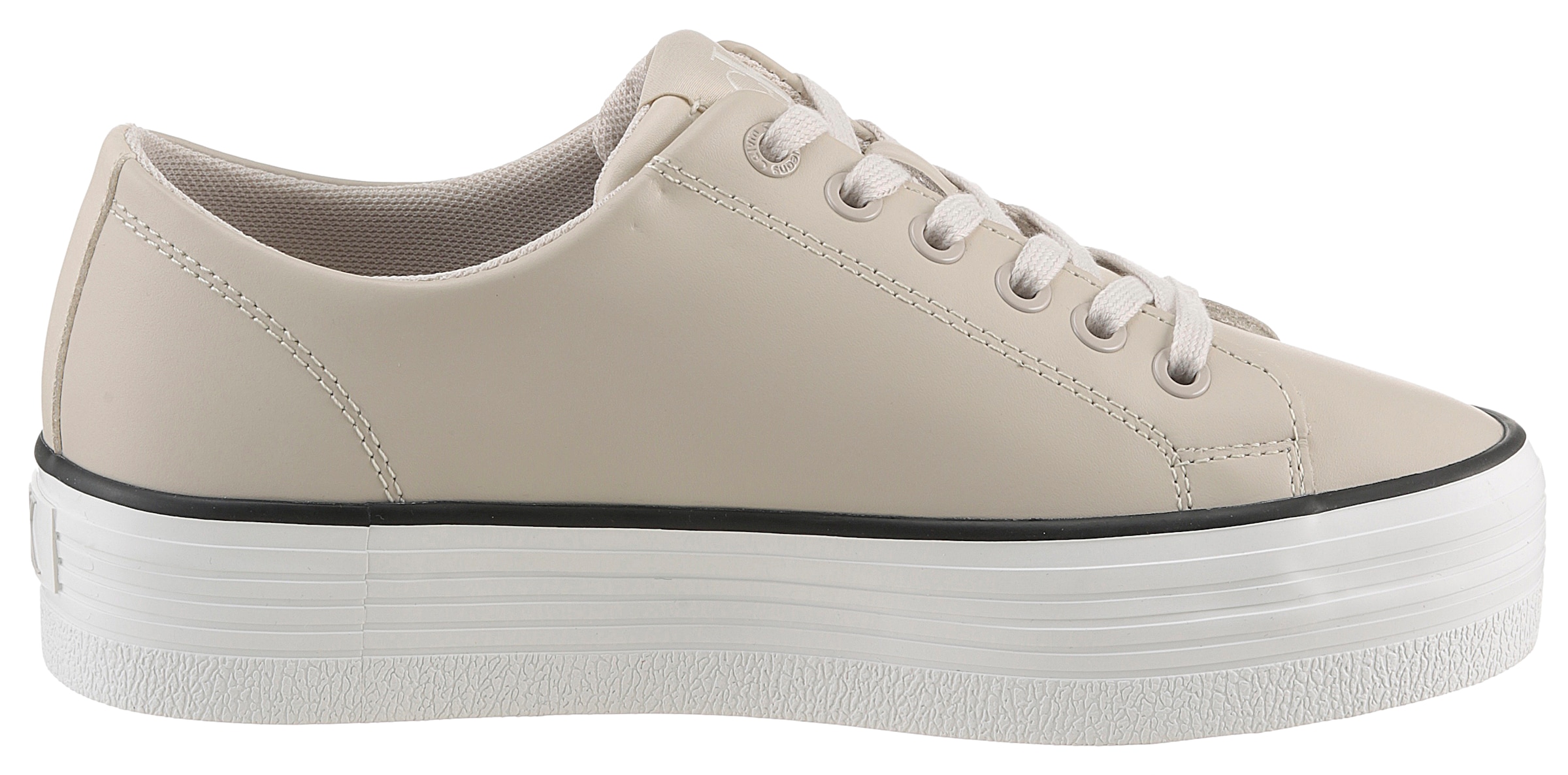 Calvin Klein Jeans Sneaker »BOLD VULC FLATF LOW LTH IN«, Halbschuh, Schnürschuh, Freizeitschuh mit CK-Logo an der Ferse
