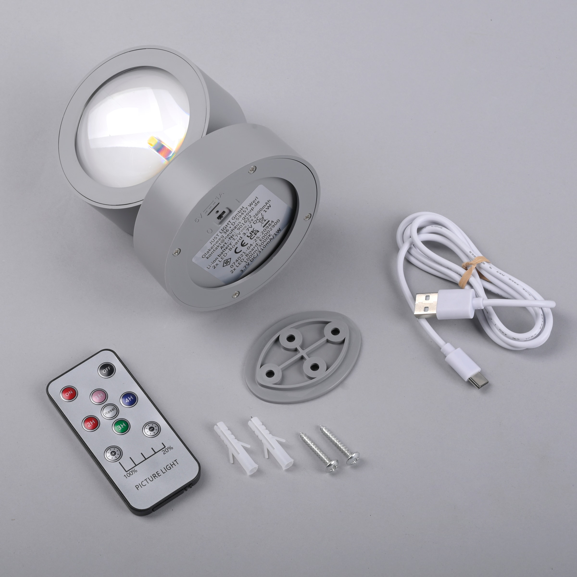 JUST LIGHT LED Wandleuchte »AKKU-CHIA« LED-Board 1 Stk. Warmweiß Akkubetrieben inkl. USB-Ladekabel, 5 Stufen Dimmung + Timerfunktion