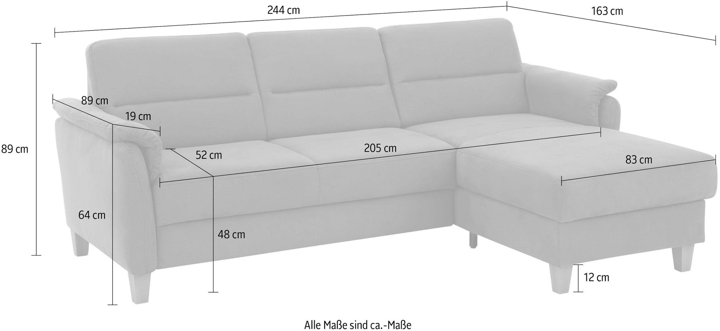 Home affaire Ecksofa »Palmera L-Form, B: 244 cm«, optional Bettfunktion & Bettkasten, Federkern