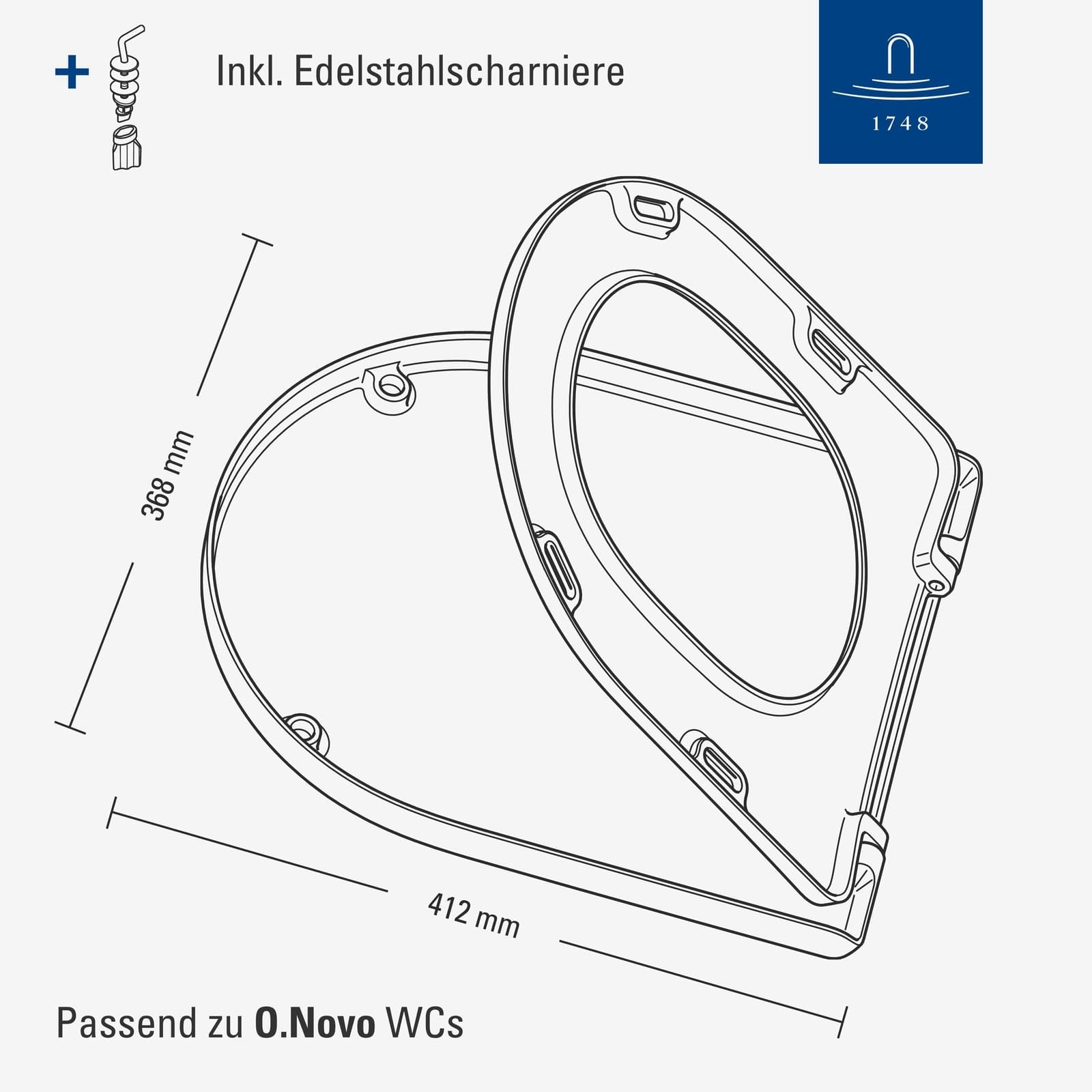 Villeroy & Boch WC-Sitz »WC-Sitz O.novo 423 x 368 x 51 mm weiß« 1 Stk. tlg. Kein SoftClose, Kein QuickRelease