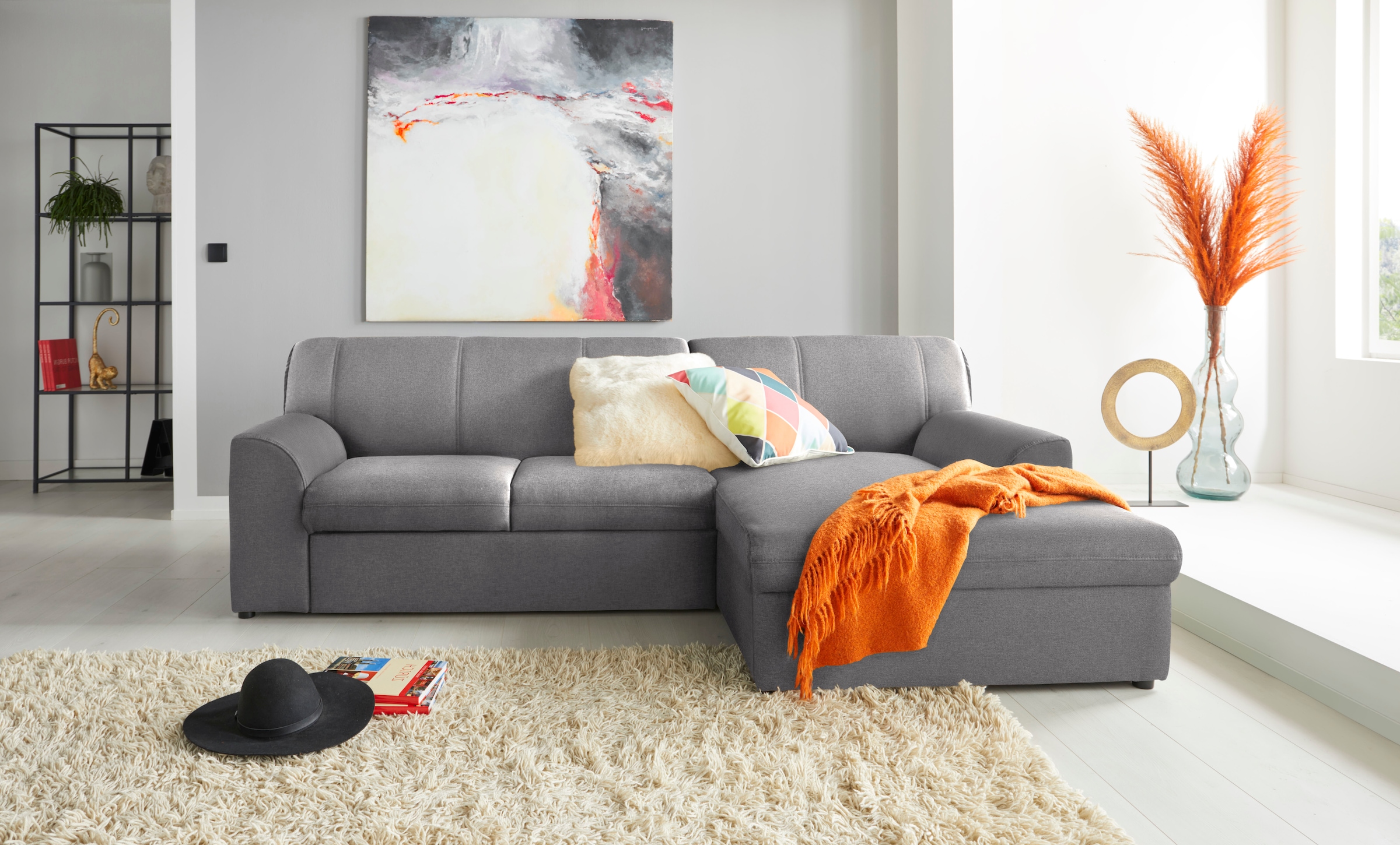 DOMO collection Ecksofa »Topper, elegant und zeitlos, kompaktes Stellmaß 245/155cm, L-Form«, mit Recamiere, wahlweise mit Schlaffunktion