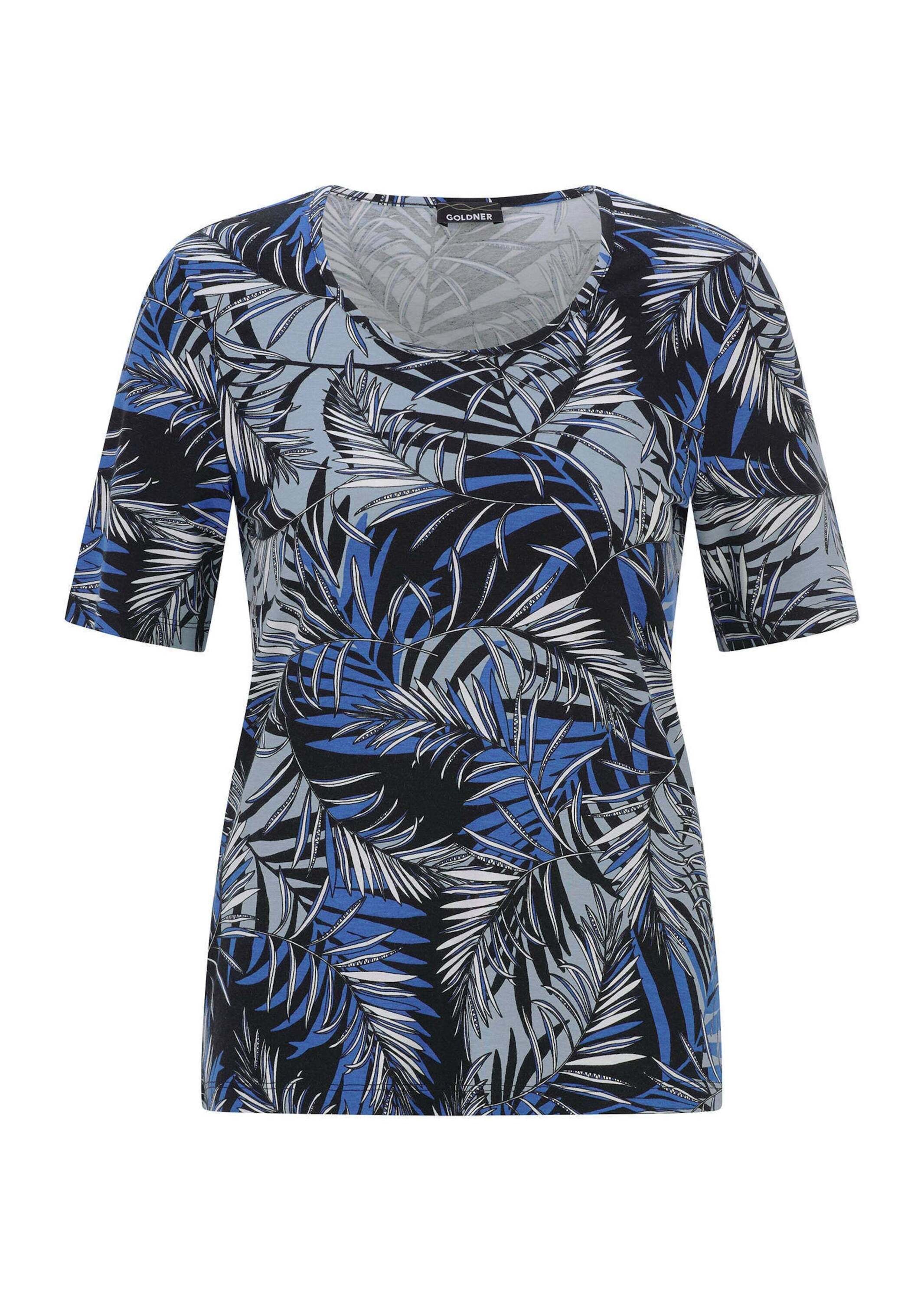 GOLDNER Kurzarmshirt »Viskoseshirt mit Palmenprint« stretchbequemer Viskosejersey