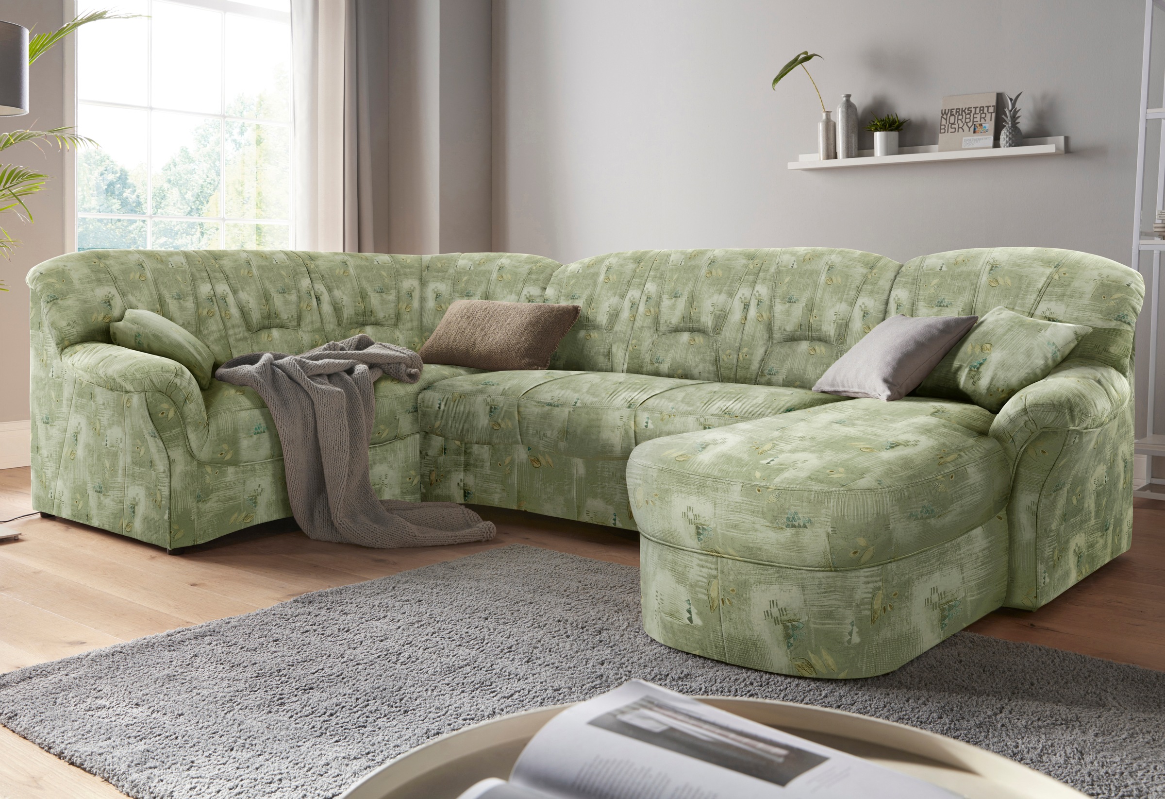 DOMO collection Wohnlandschaft »Bahia U-Form, B/T: 308/200 cm, mit Federkern, belastbar bis 140kg/Sitz« Microfaser MELROSE®, mocca