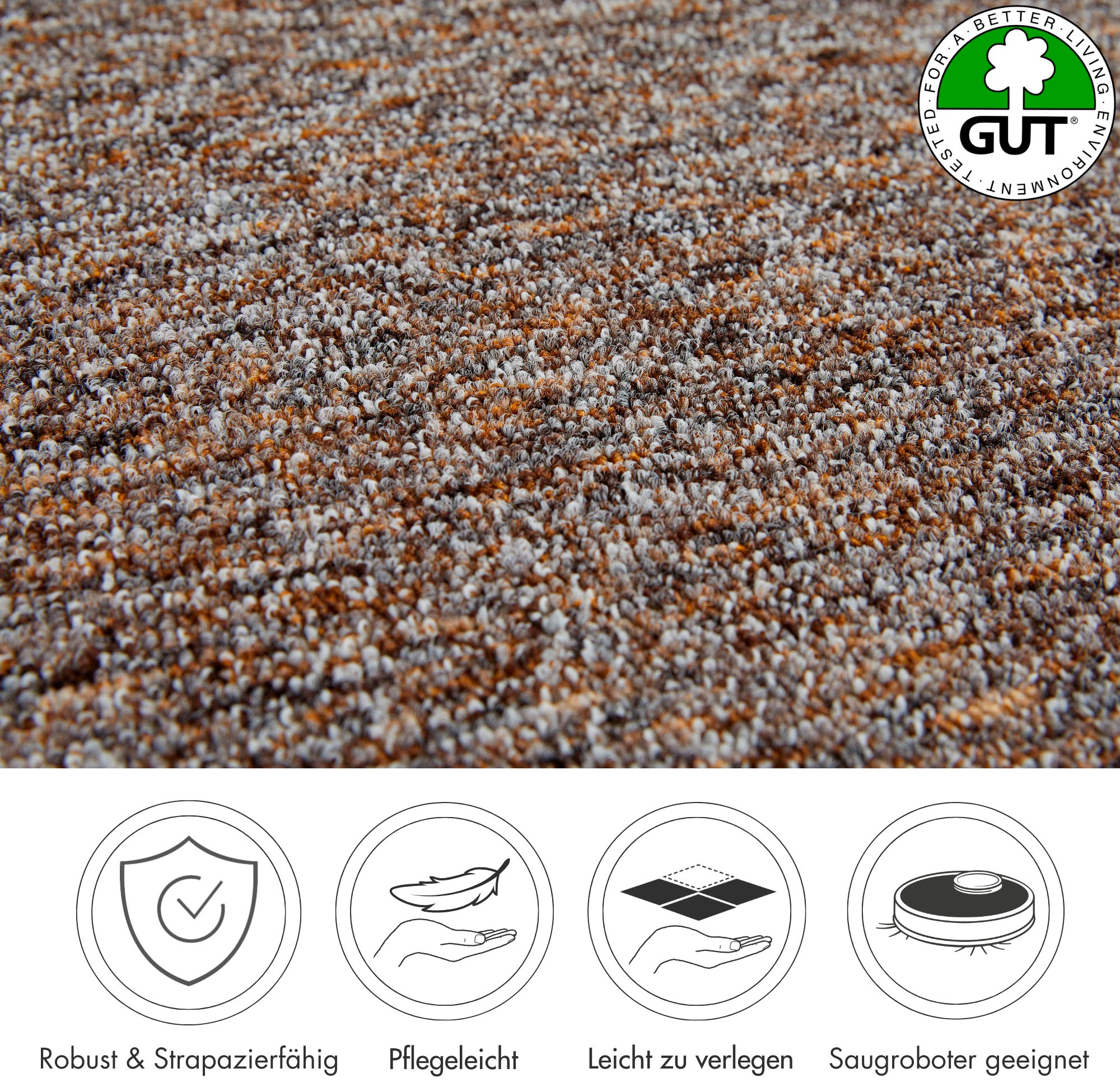 Andiamo Teppichboden »Gambia, Feinschlinge, Made in Belgium«, rechteckig, 7,2 mm Höhe, meliert, Breite 400 cm oder 500 cm, strapazierfähig, pflegeleicht