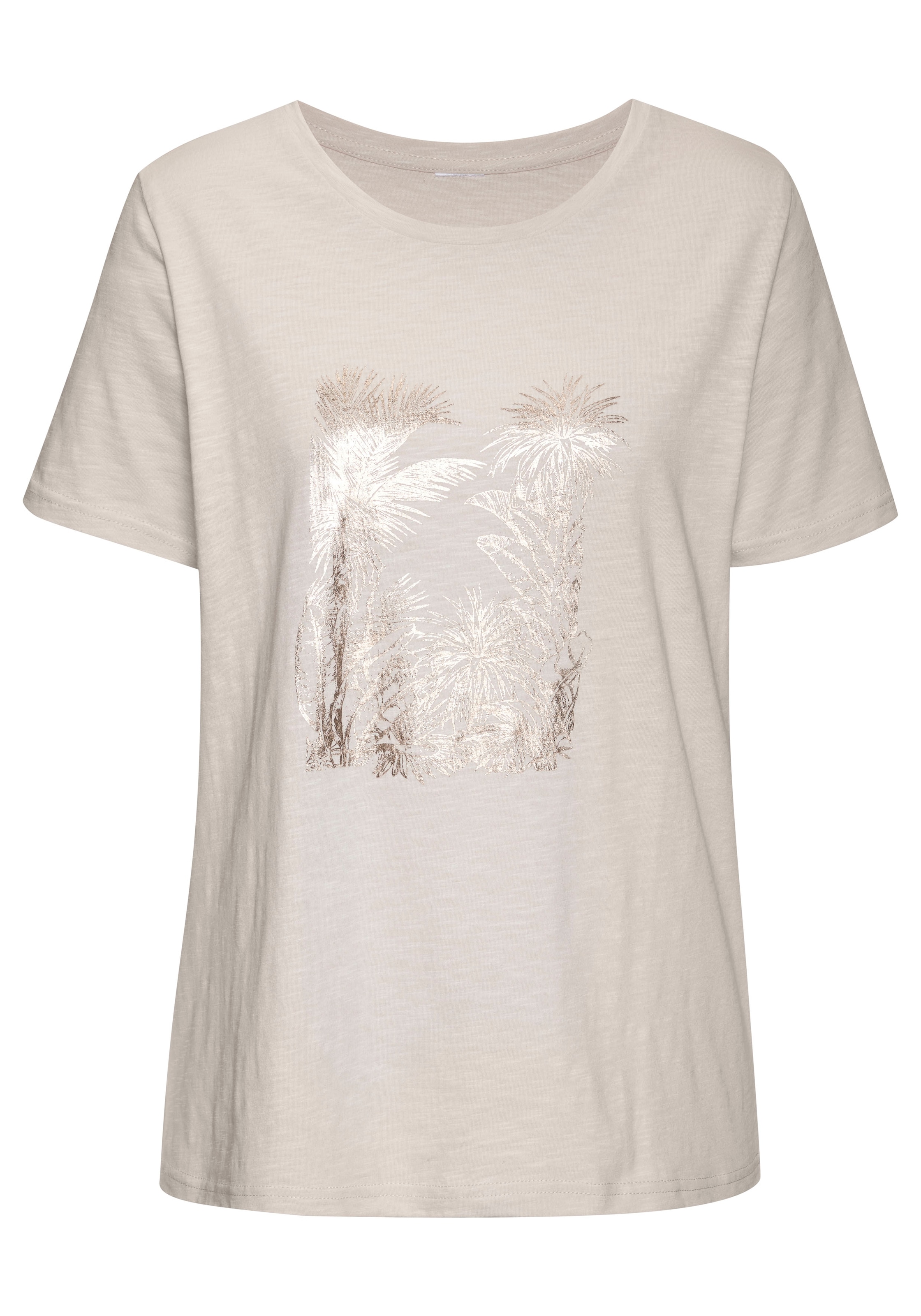 Vivance T-Shirt »mit goldfarben schimmerndem Folienprint«, (2er-Pack), aus weicher Baumwoll-Qualität