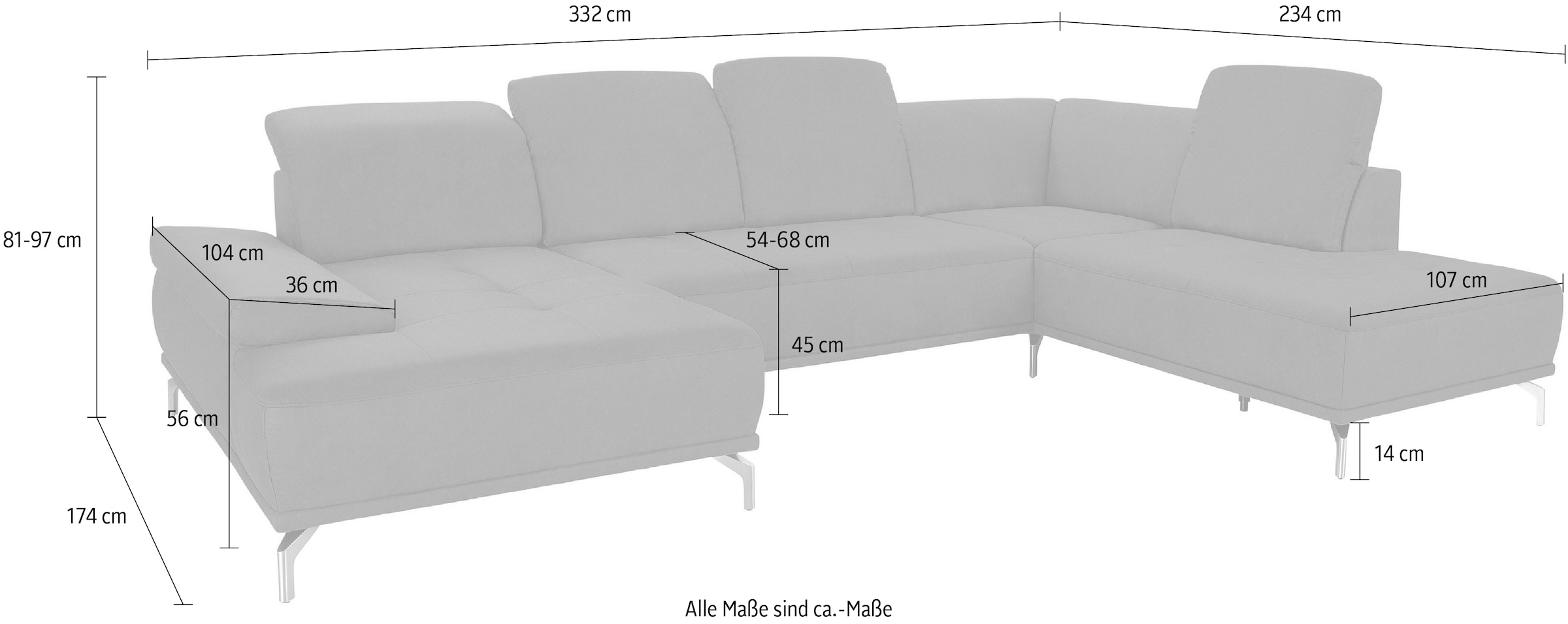 PLACES OF STYLE Wohnlandschaft »Caluna« Inkl.Sitztiefenverstellung, wahlweise mit Kopf- und Armteilverstellung