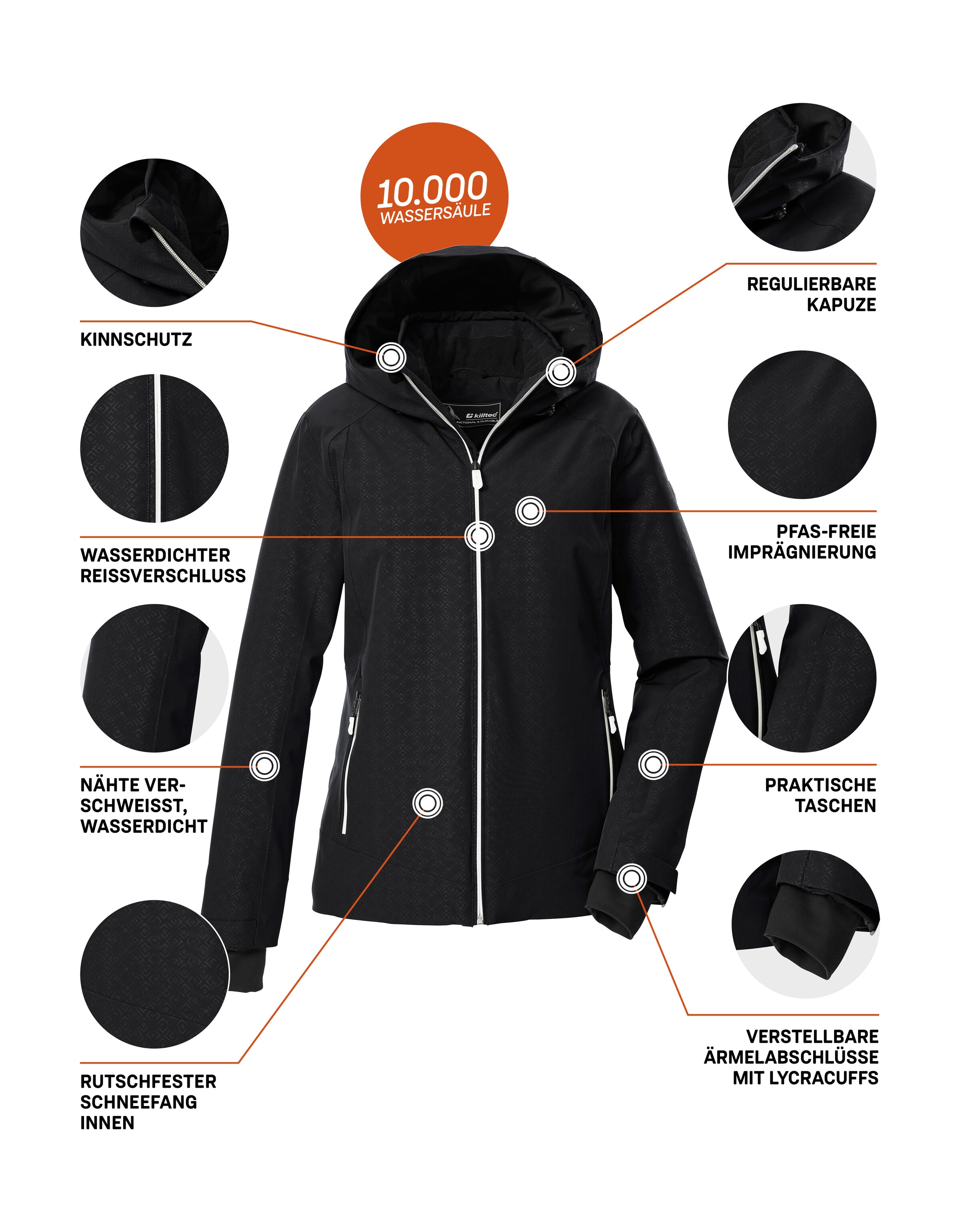 Killtec Skijacke »KSW 33 WMN SKI JCKT«, Damen Skijacke: wasserdicht, atmungsaktiv, verstellbar, PFAs-frei