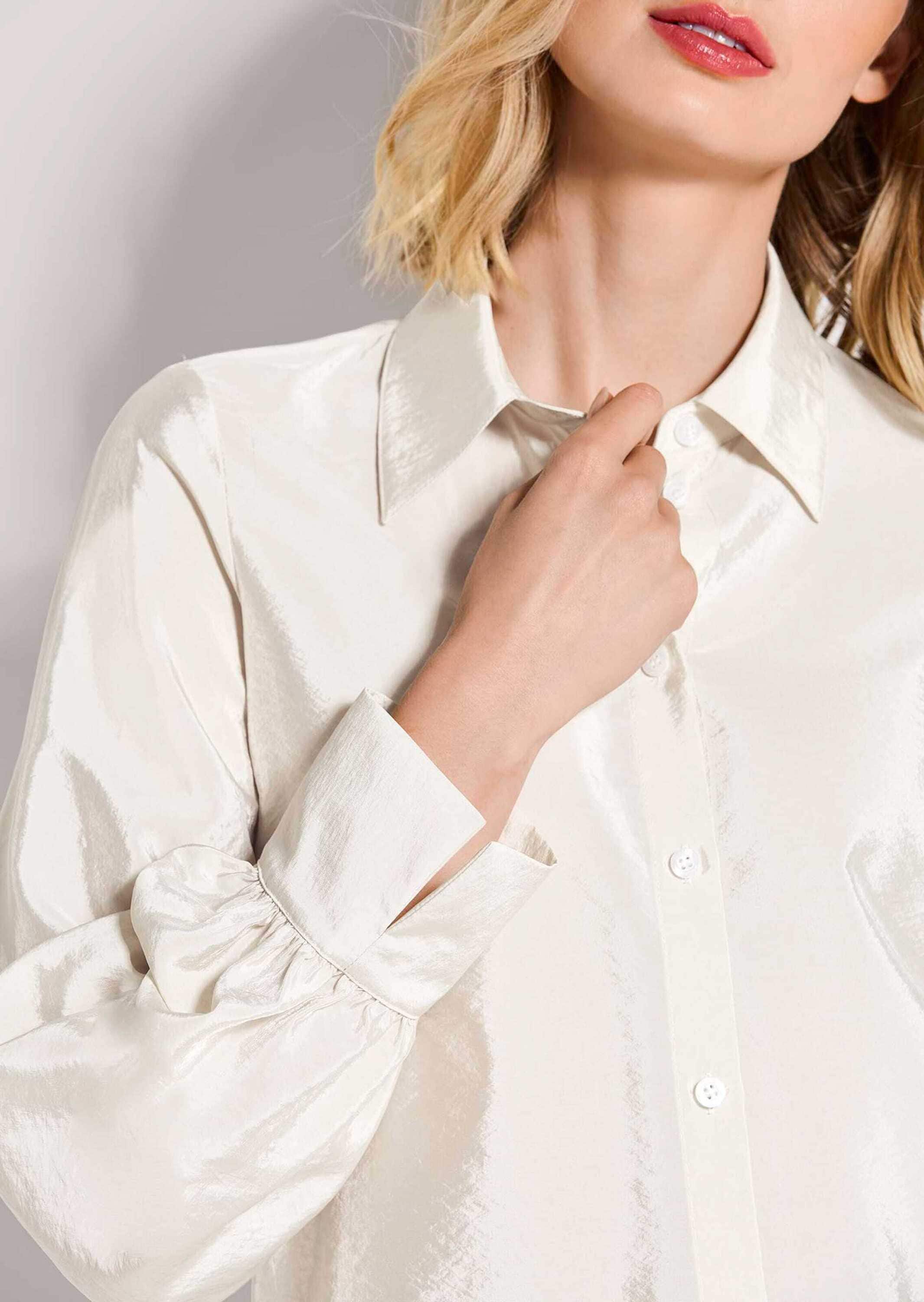 MADELEINE Langarmbluse »Hemdbluse Glanzbluse mit Hemdkragen« Bluse mit Kräuslung am Ärmelsaum