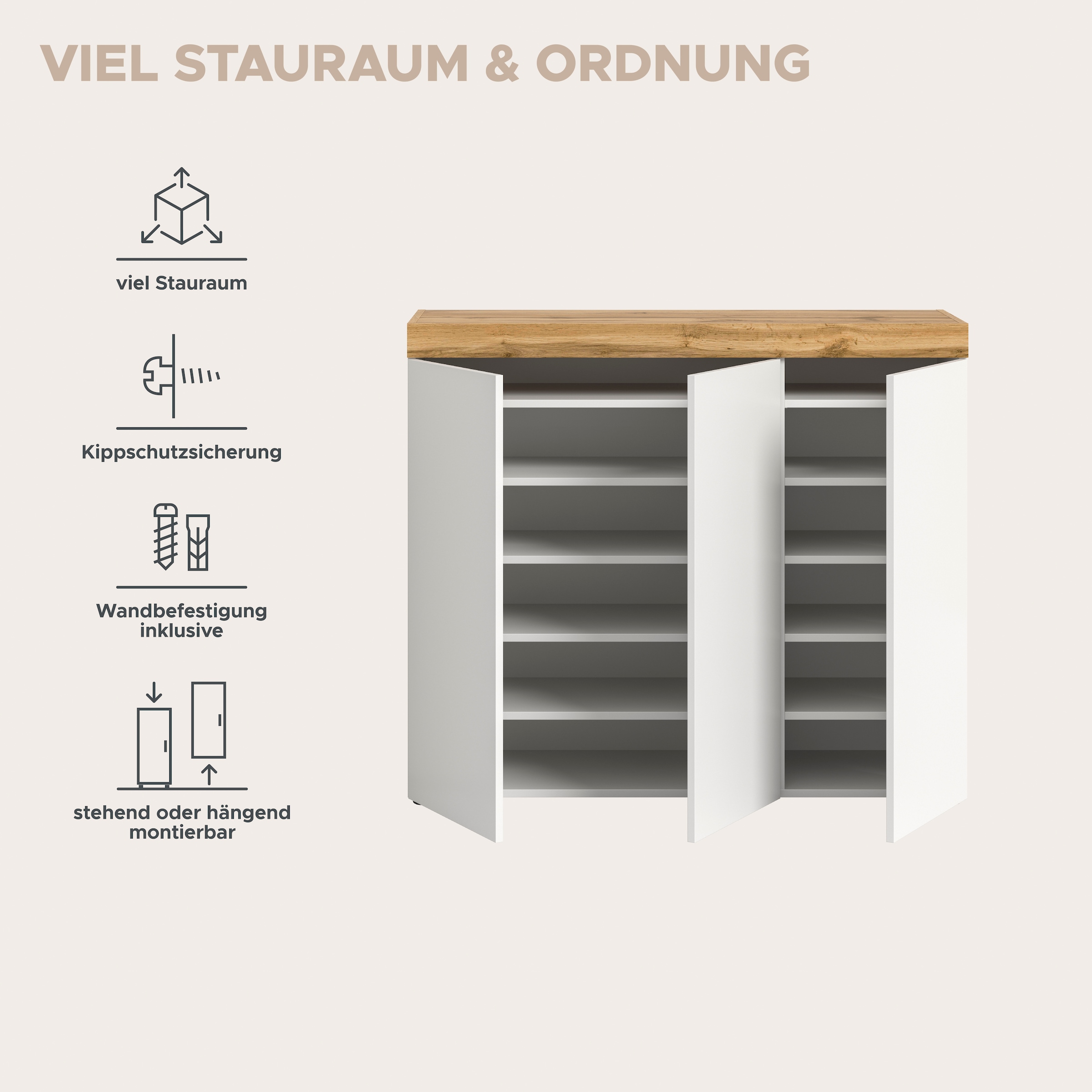 OTTO home Schuhschrank »MAMBO, Breite 115cm, stehend & hängend, push-2-open« 2 farbige Ausführung, 1 Stk. tlg. Schuhschrank, Schuhkommode, Flur, Diele