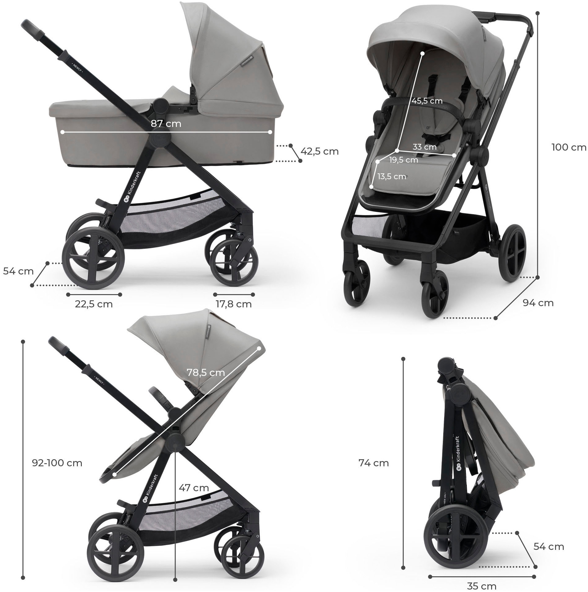 Kinderkraft Kombi-Kinderwagen »NEWLY 4IN1 MINK PRO«, 22 kg