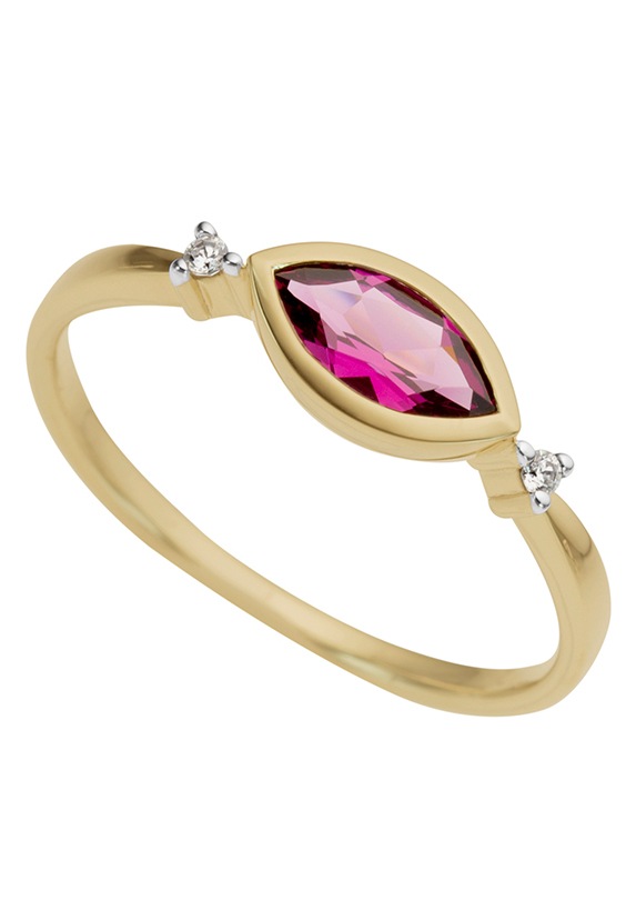 Firetti Goldring »Navette«, mit Rhodolith und Brillanten